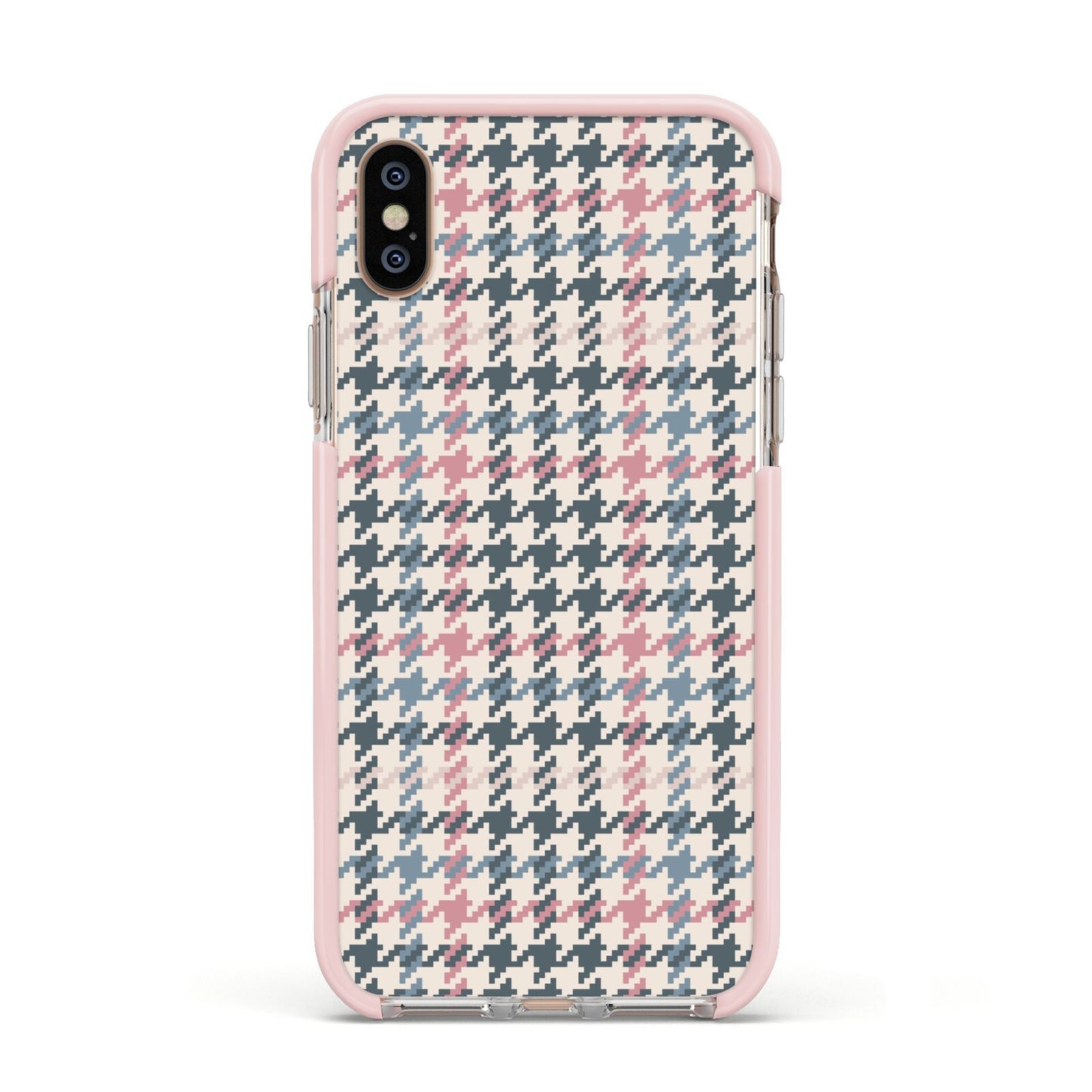 Tweed Houndstooth Apple iPhone Xs Impact Case Pink Edge on Gold Phone