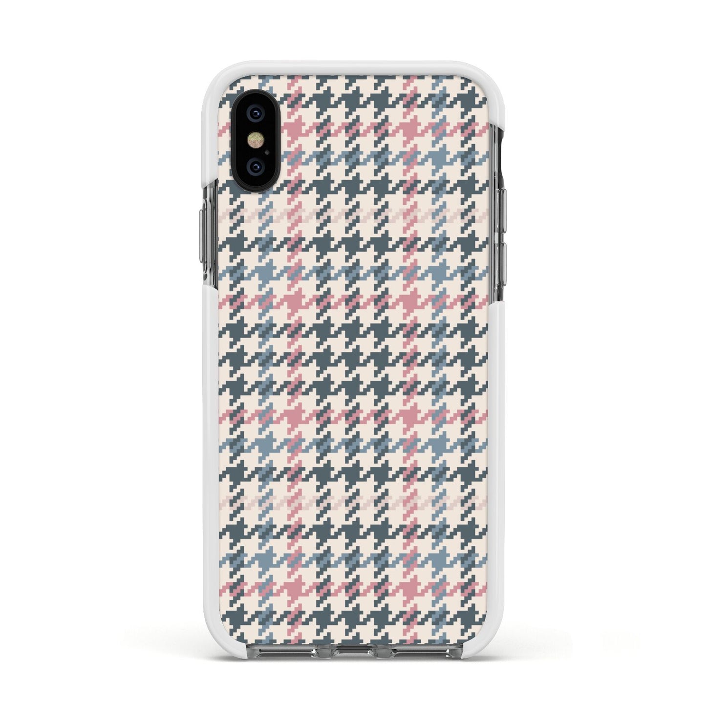 Tweed Houndstooth Apple iPhone Xs Impact Case White Edge on Black Phone