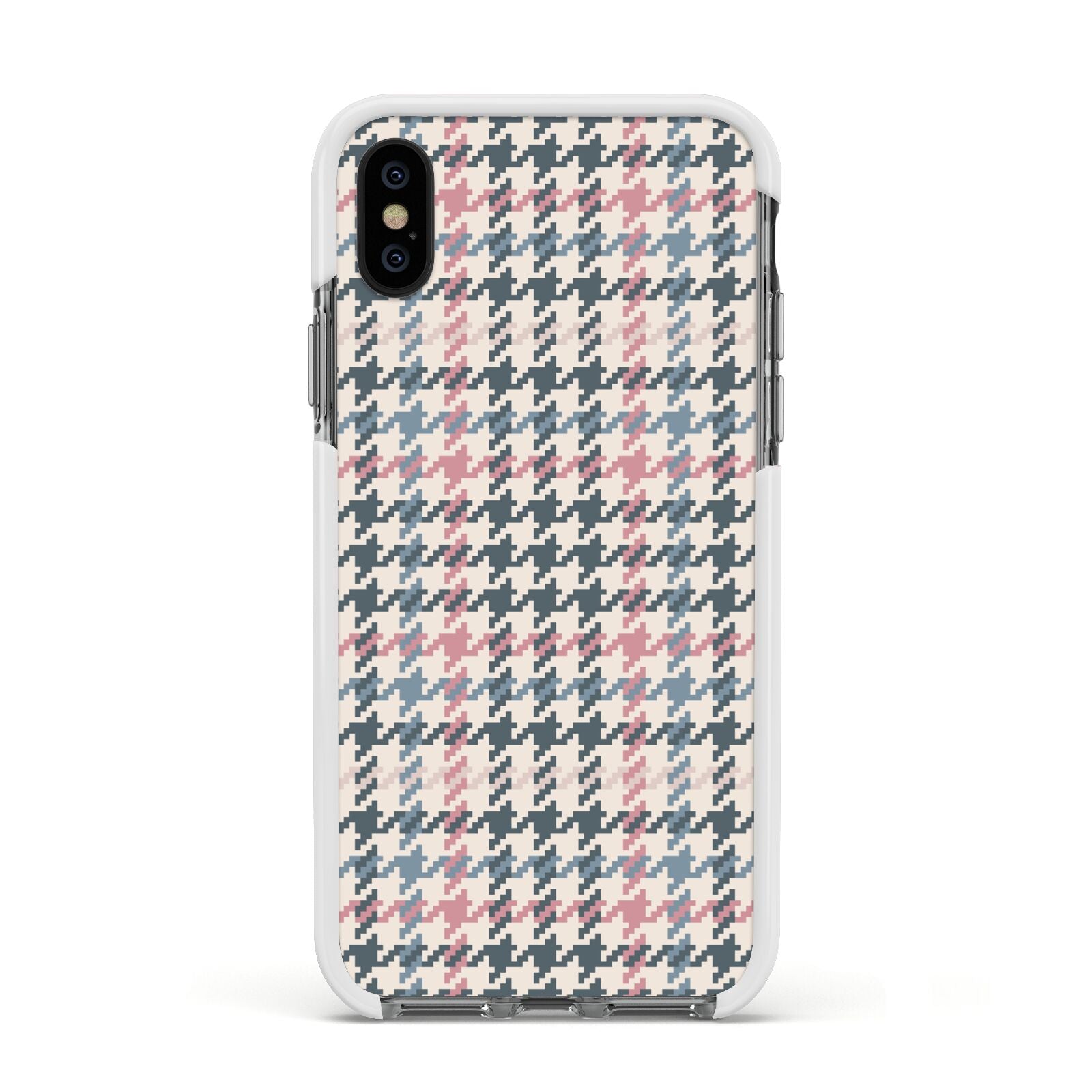 Tweed Houndstooth Apple iPhone Xs Impact Case White Edge on Black Phone