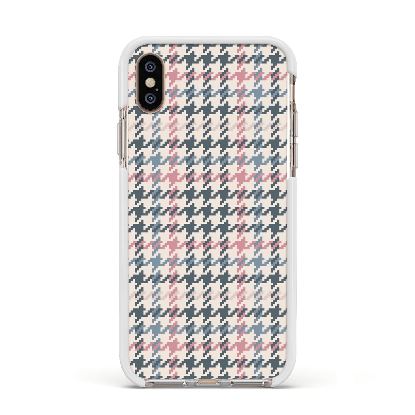 Tweed Houndstooth Apple iPhone Xs Impact Case White Edge on Gold Phone