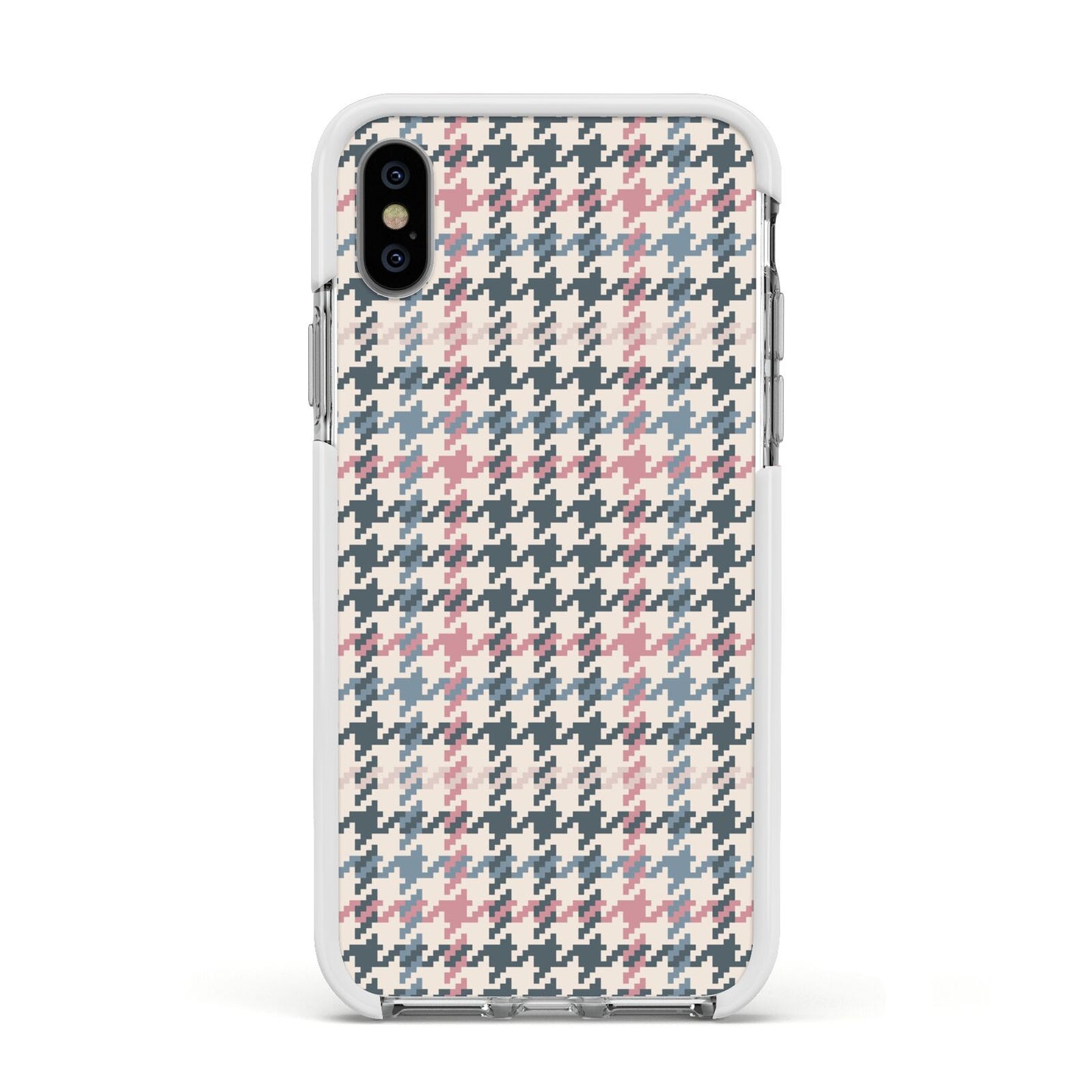 Tweed Houndstooth Apple iPhone Xs Impact Case White Edge on Silver Phone