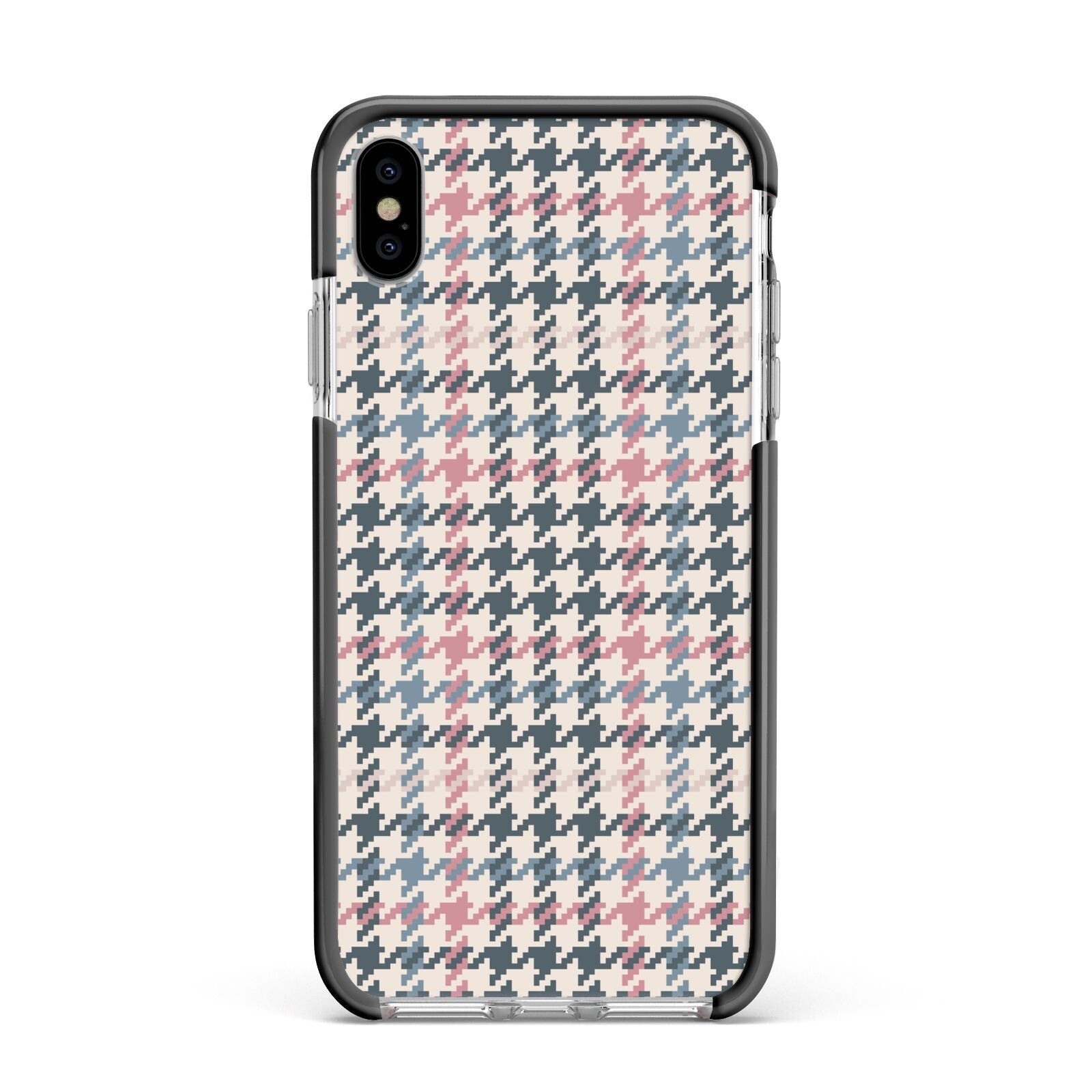 Tweed Houndstooth Apple iPhone Xs Max Impact Case Black Edge on Silver Phone