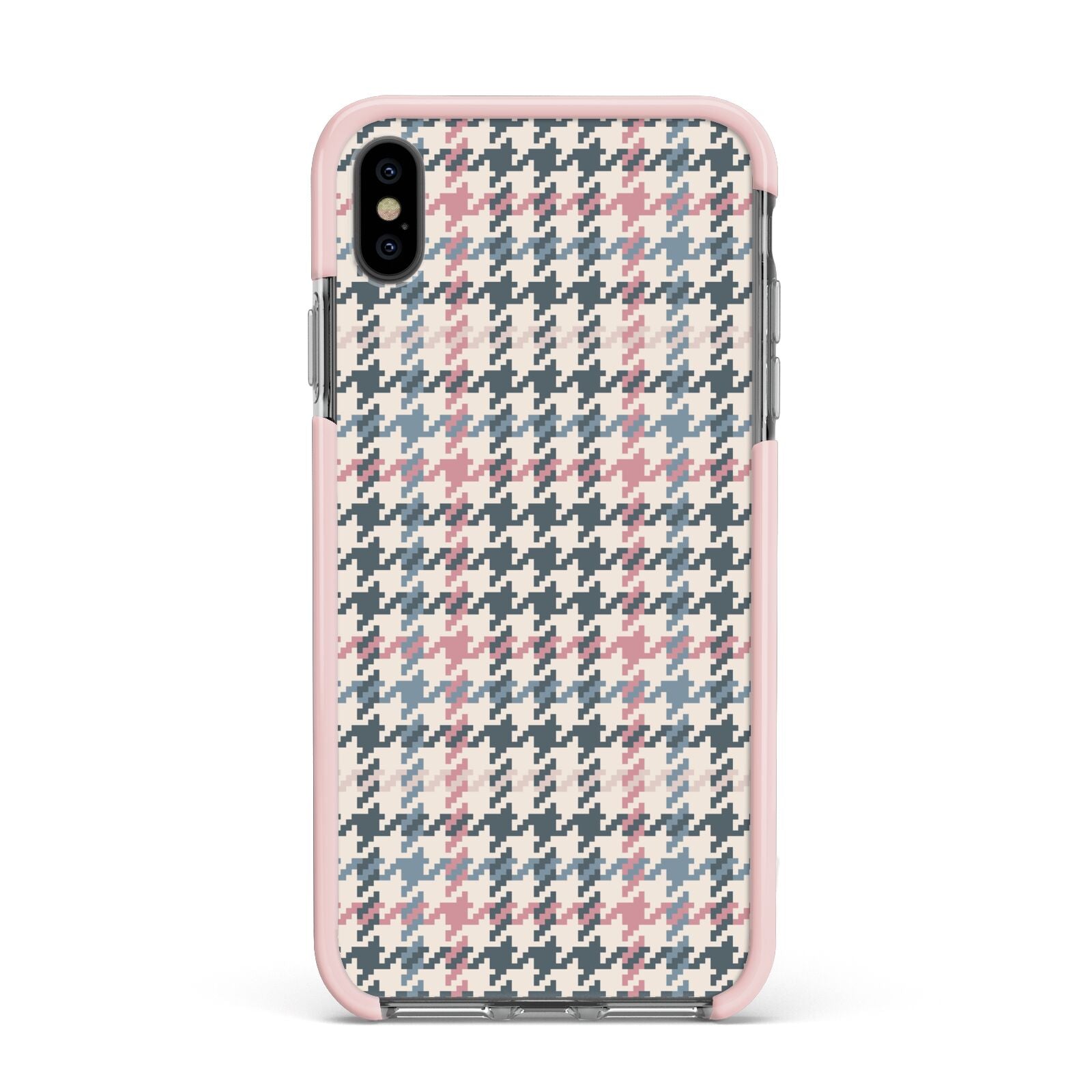 Tweed Houndstooth Apple iPhone Xs Max Impact Case Pink Edge on Black Phone