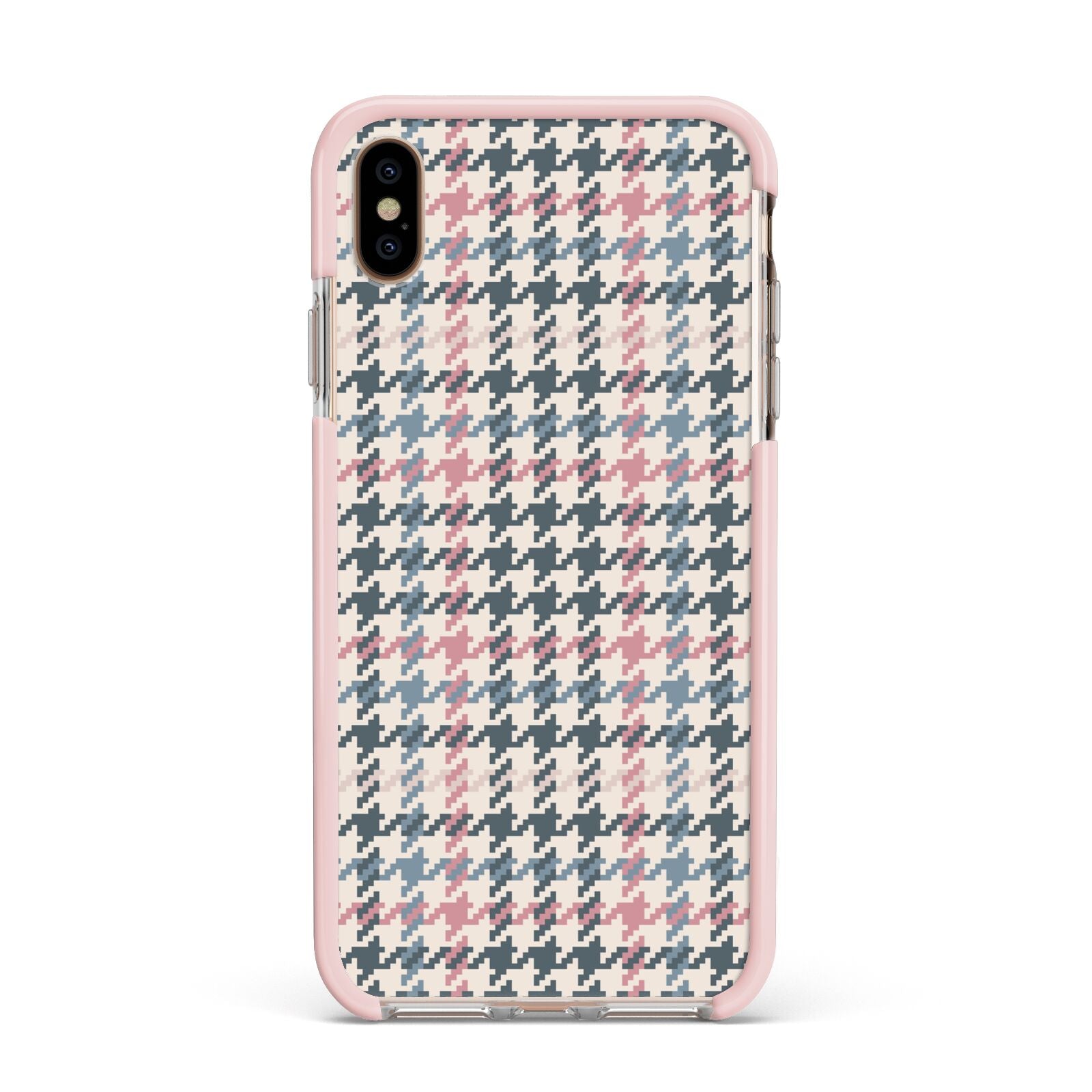 Tweed Houndstooth Apple iPhone Xs Max Impact Case Pink Edge on Gold Phone