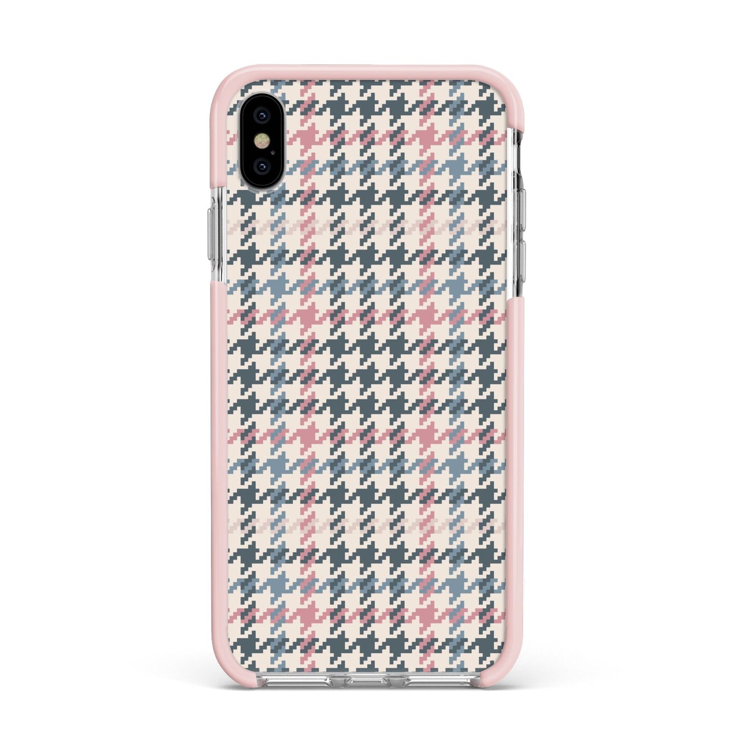 Tweed Houndstooth Apple iPhone Xs Max Impact Case Pink Edge on Silver Phone