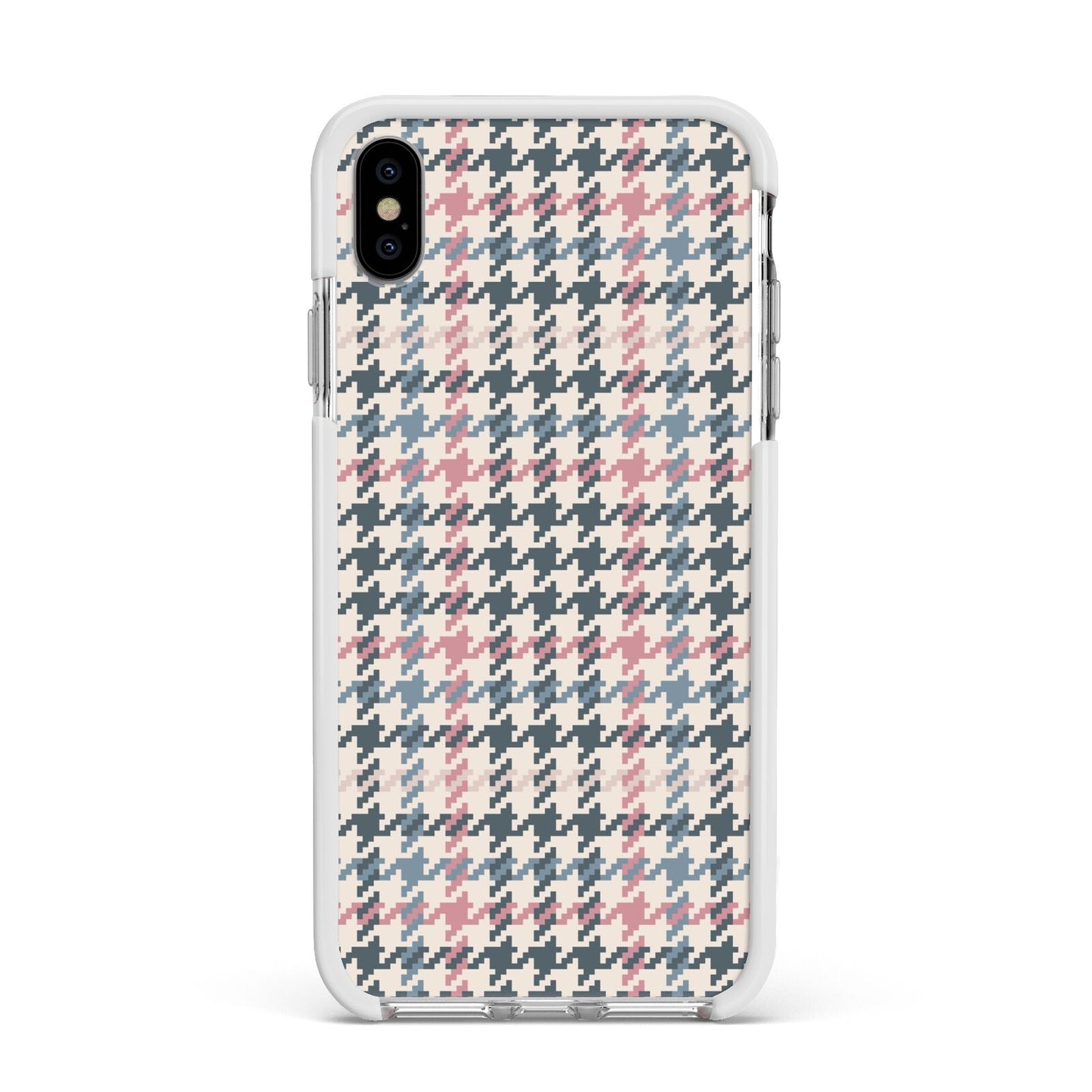 Tweed Houndstooth Apple iPhone Xs Max Impact Case White Edge on Silver Phone