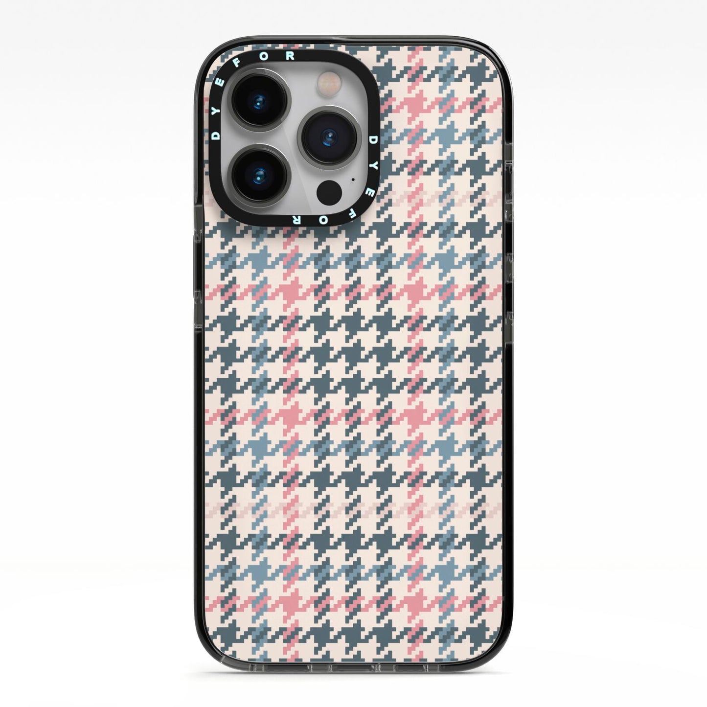 Tweed Houndstooth iPhone 13 Pro Black Impact Case on Silver phone