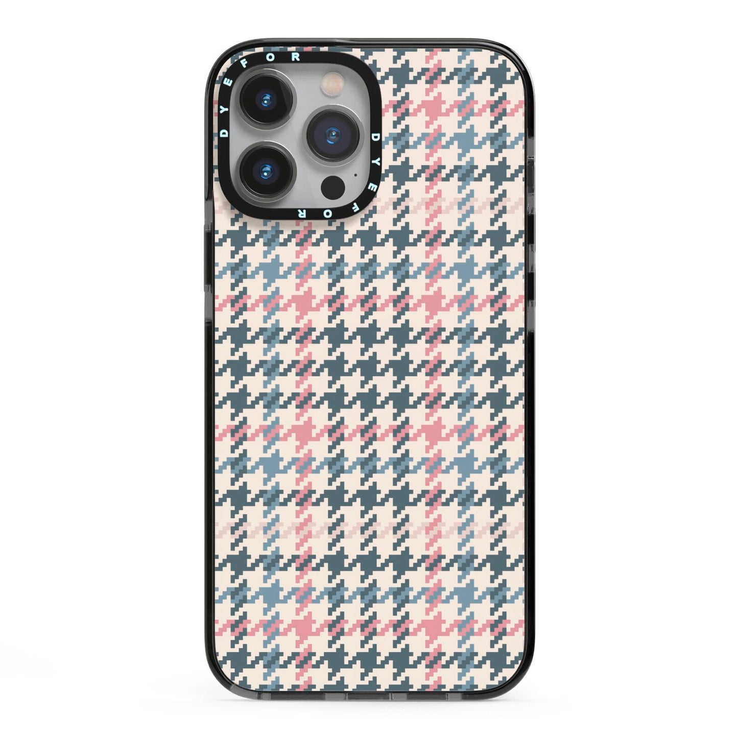 Tweed Houndstooth iPhone 13 Pro Max Black Impact Case on Silver phone