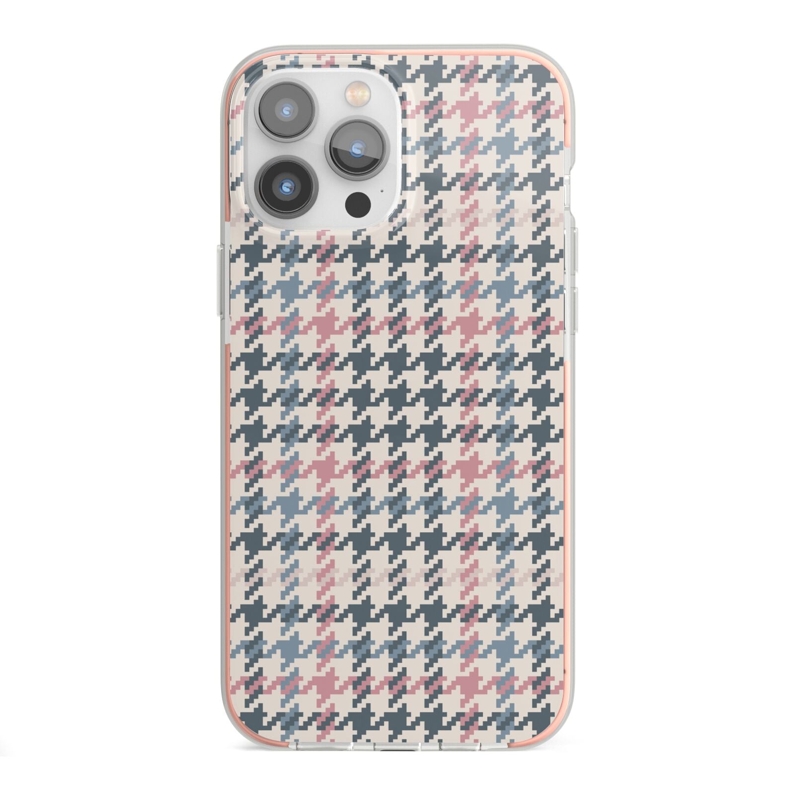 Tweed Houndstooth iPhone 13 Pro Max TPU Impact Case with Pink Edges