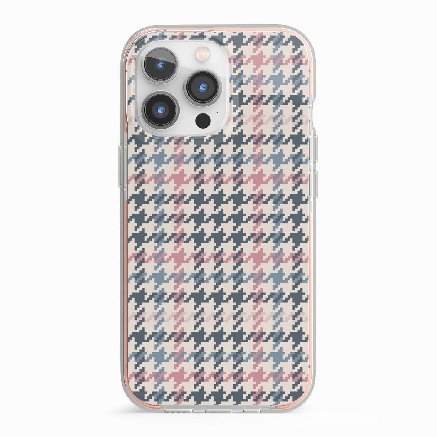 Tweed Houndstooth iPhone 13 Pro TPU Impact Case with Pink Edges