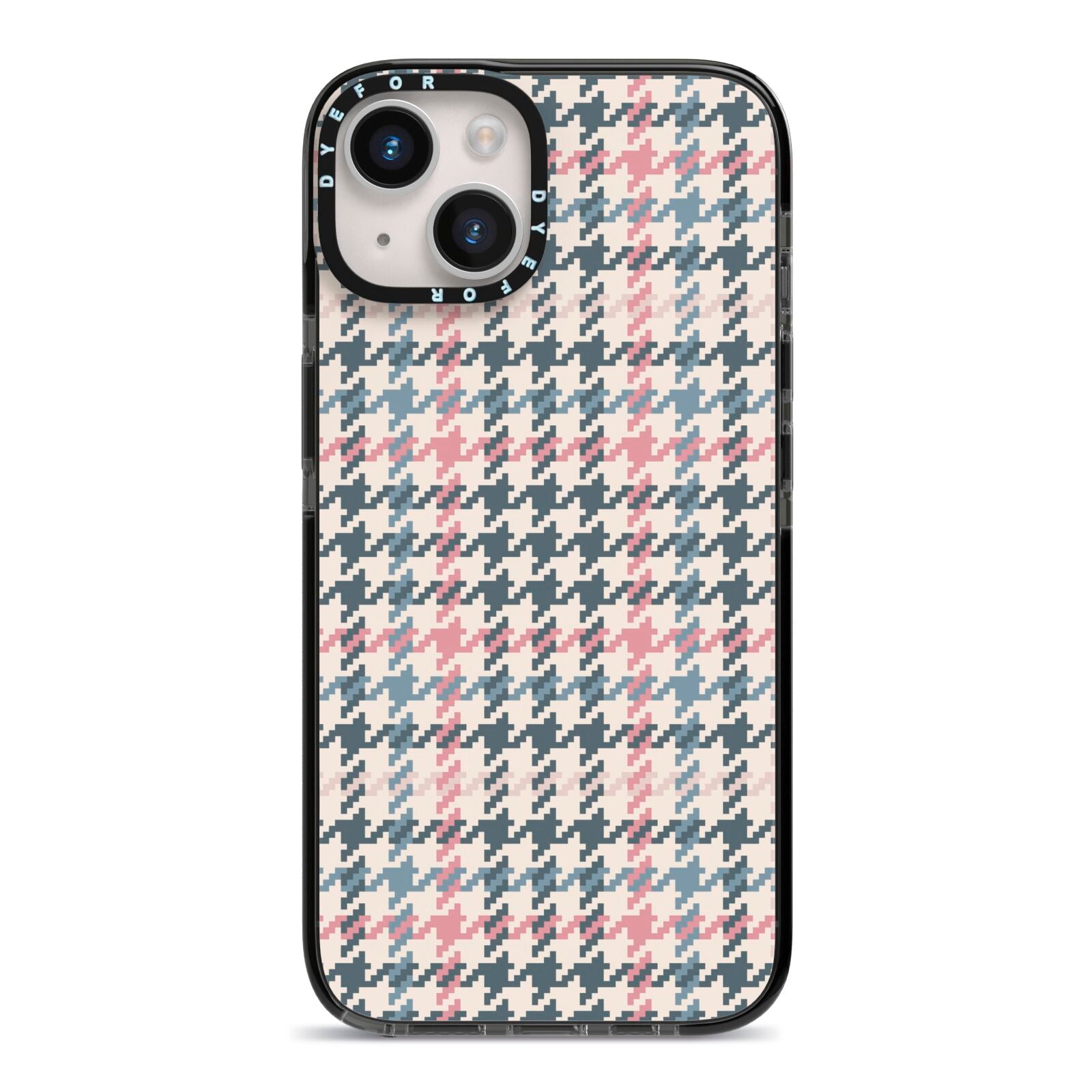 Tweed Houndstooth iPhone 14 Black Impact Case on Silver phone