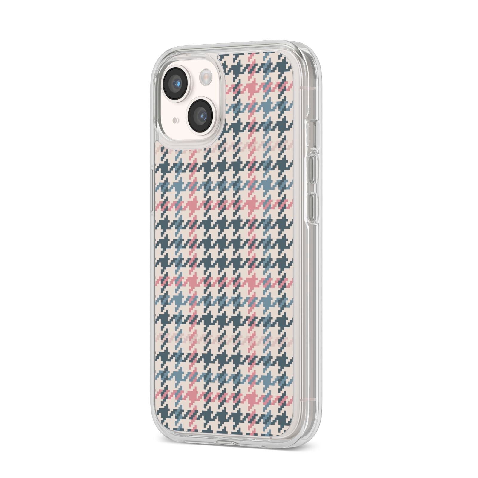 Tweed Houndstooth iPhone 14 Clear Tough Case Starlight Angled Image