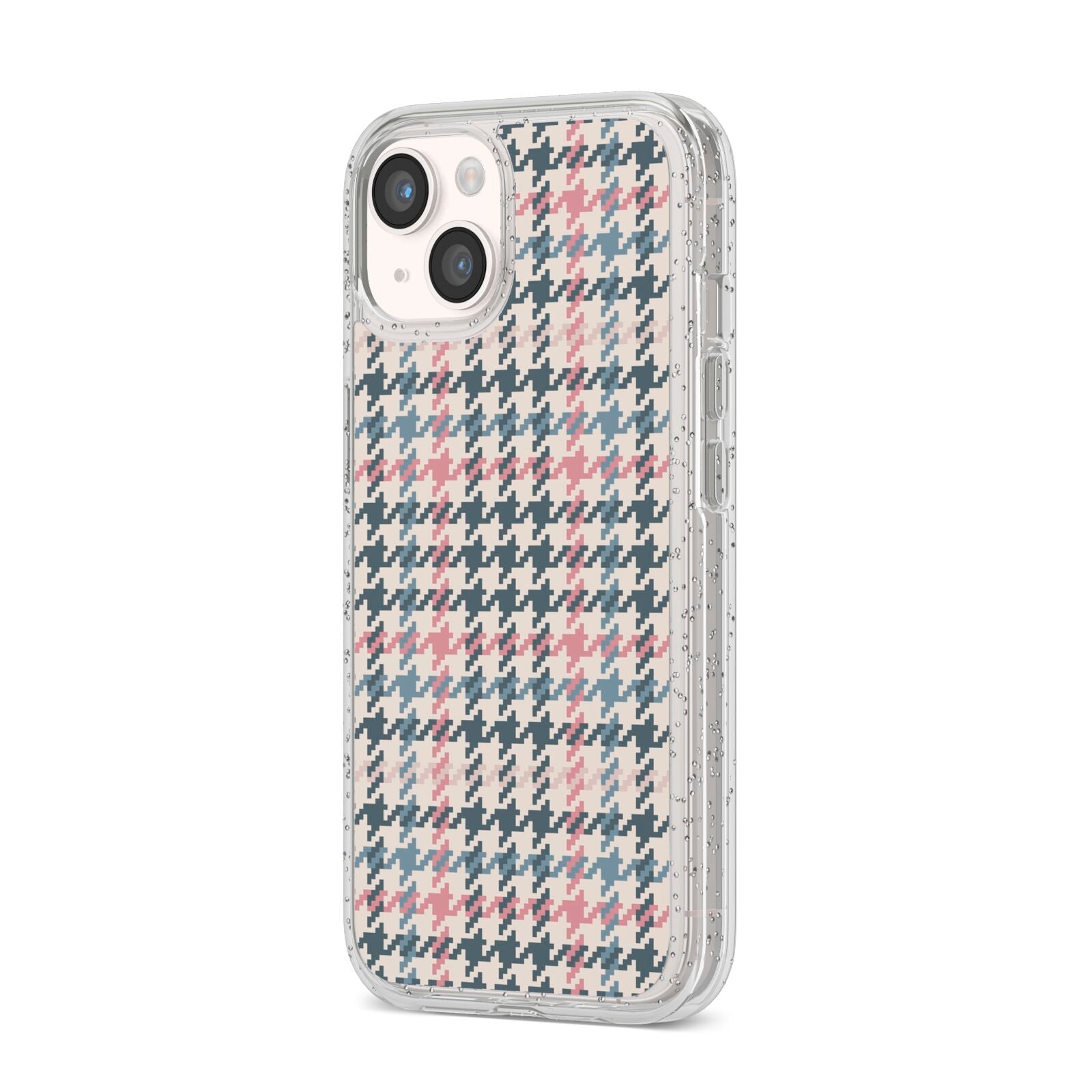 Tweed Houndstooth iPhone 14 Glitter Tough Case Starlight Angled Image