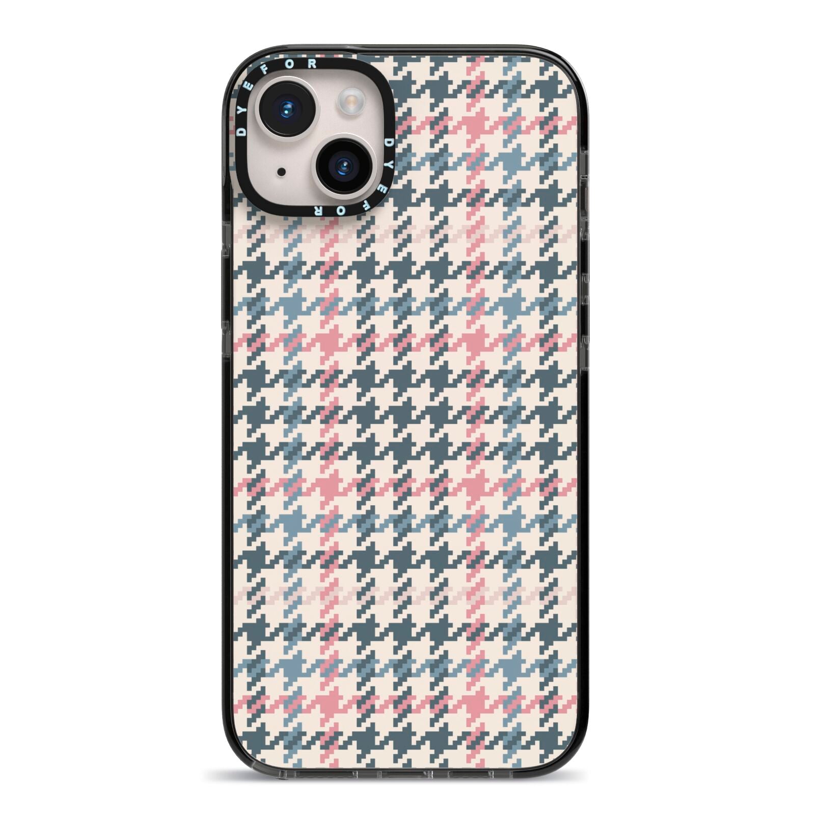 Tweed Houndstooth iPhone 14 Plus Black Impact Case on Silver phone