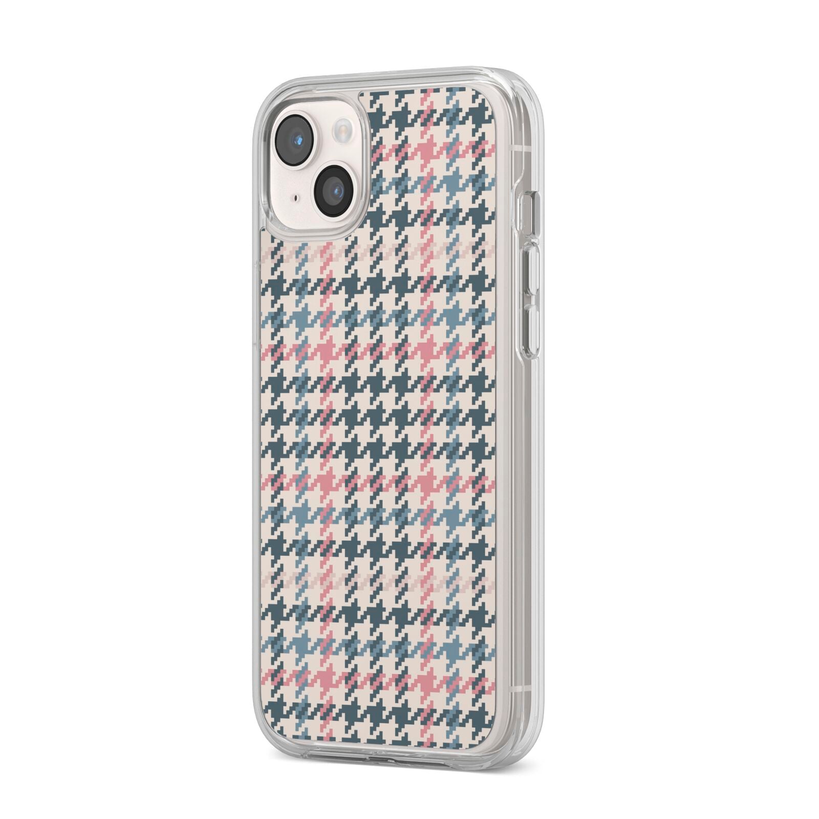 Tweed Houndstooth iPhone 14 Plus Clear Tough Case Starlight Angled Image