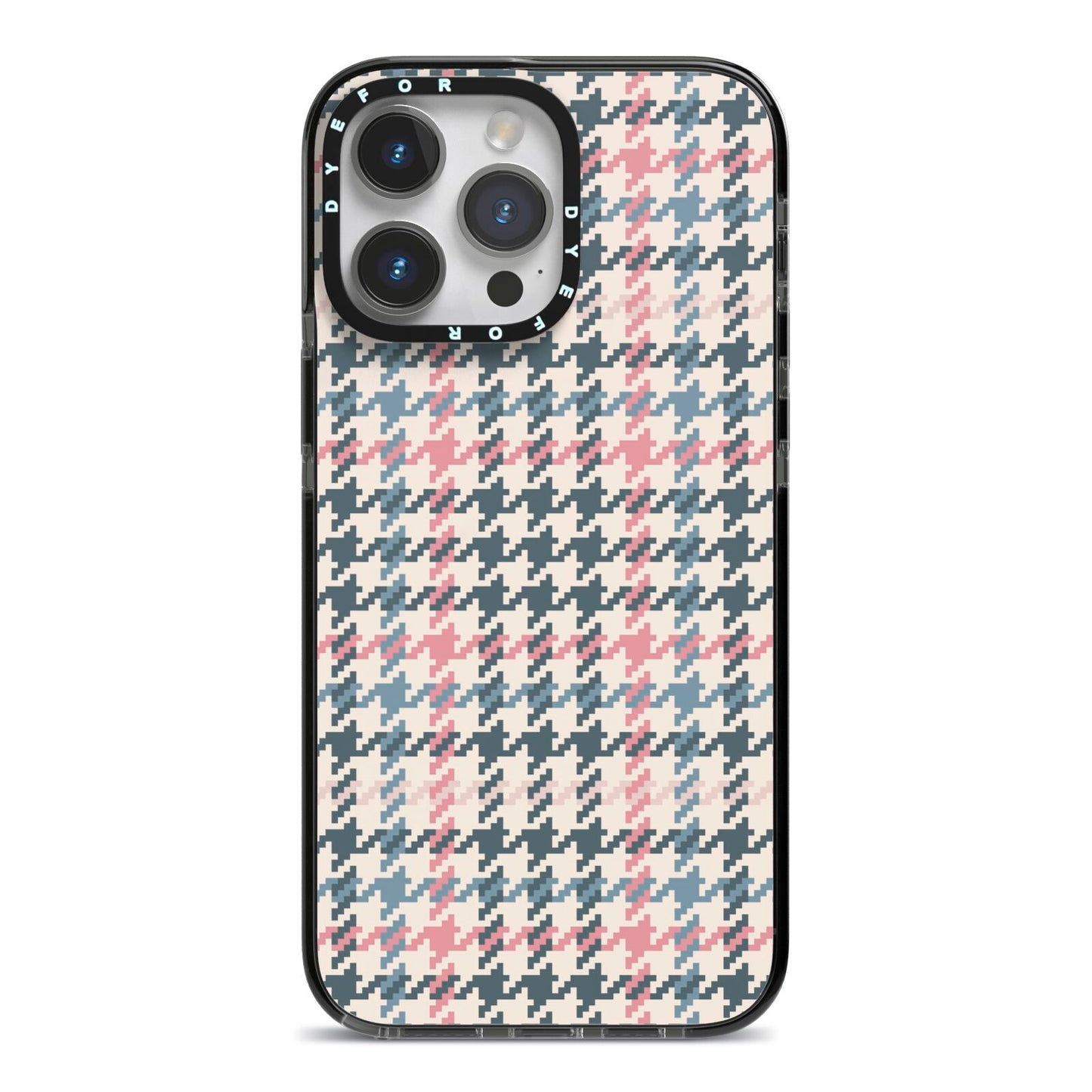 Tweed Houndstooth iPhone 14 Pro Max Black Impact Case on Silver phone