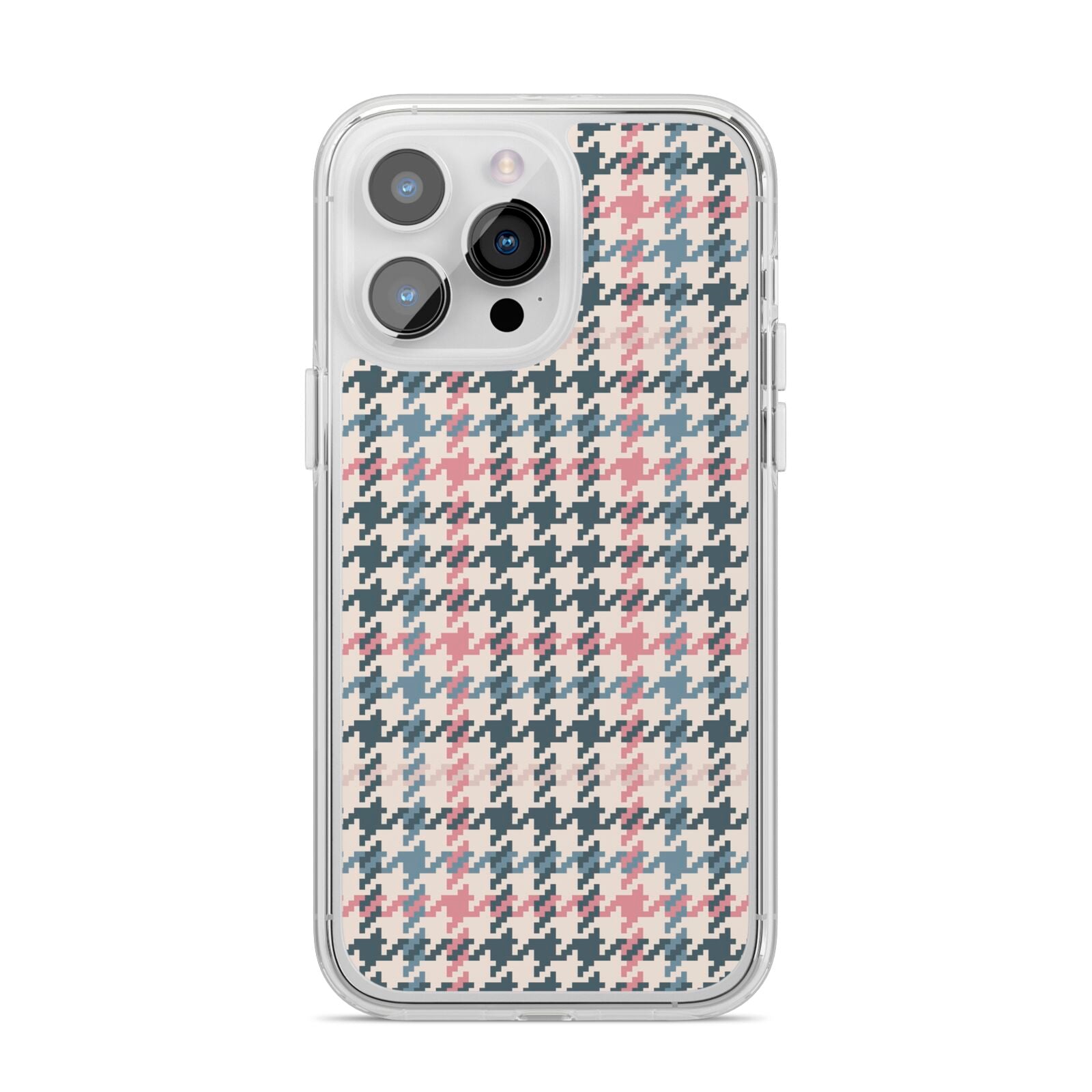 Tweed Houndstooth iPhone 14 Pro Max Clear Tough Case Silver