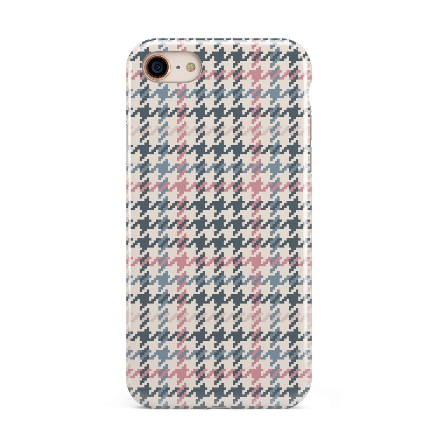 Tweed Houndstooth iPhone 8 3D Tough Case on Gold Phone