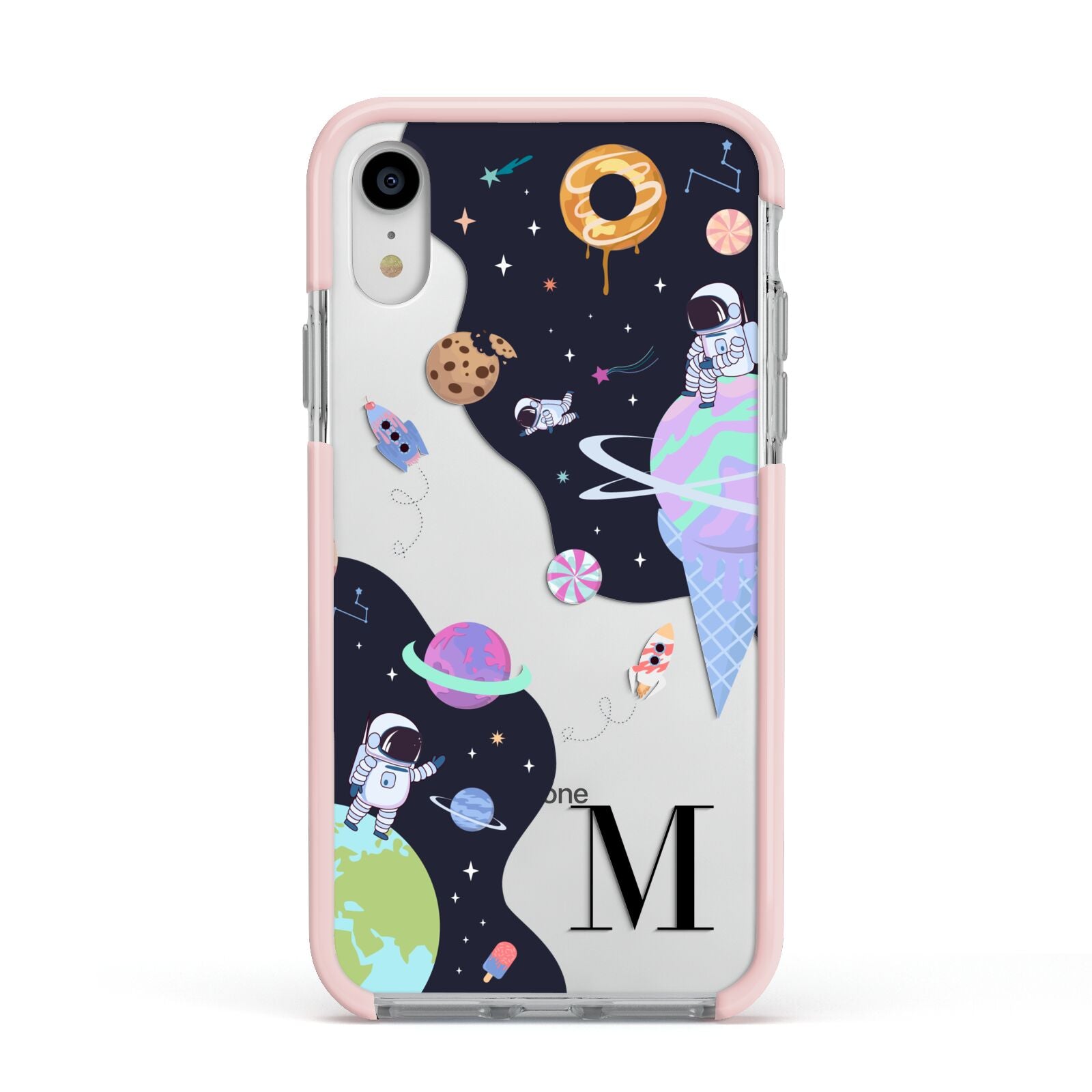 Two Candyland Galaxies Apple iPhone XR Impact Case Pink Edge on Silver Phone