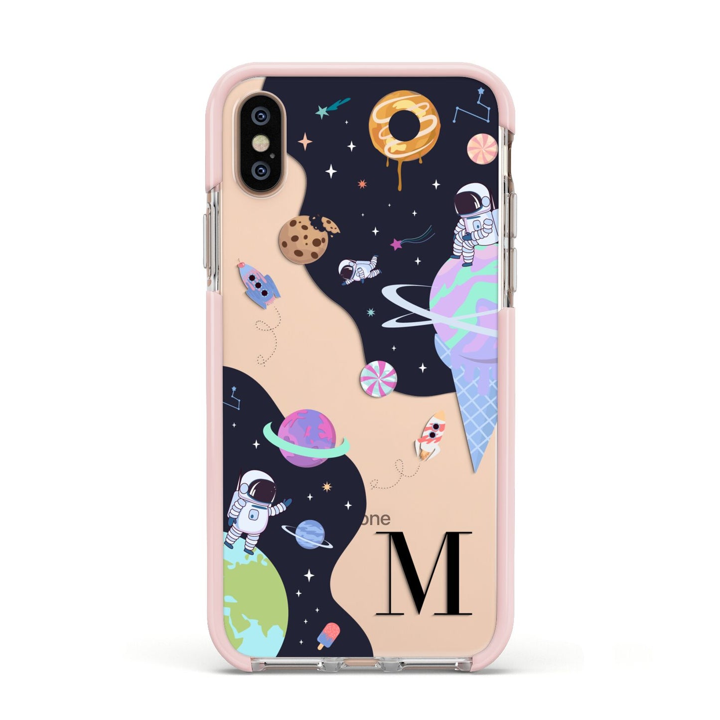 Two Candyland Galaxies Apple iPhone Xs Impact Case Pink Edge on Gold Phone
