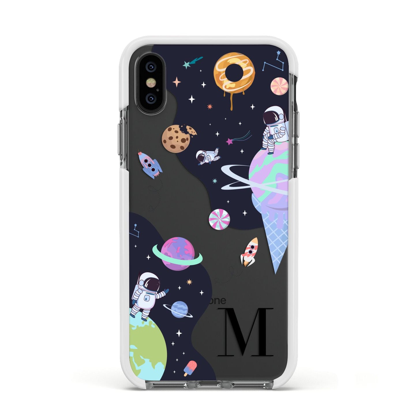 Two Candyland Galaxies Apple iPhone Xs Impact Case White Edge on Black Phone
