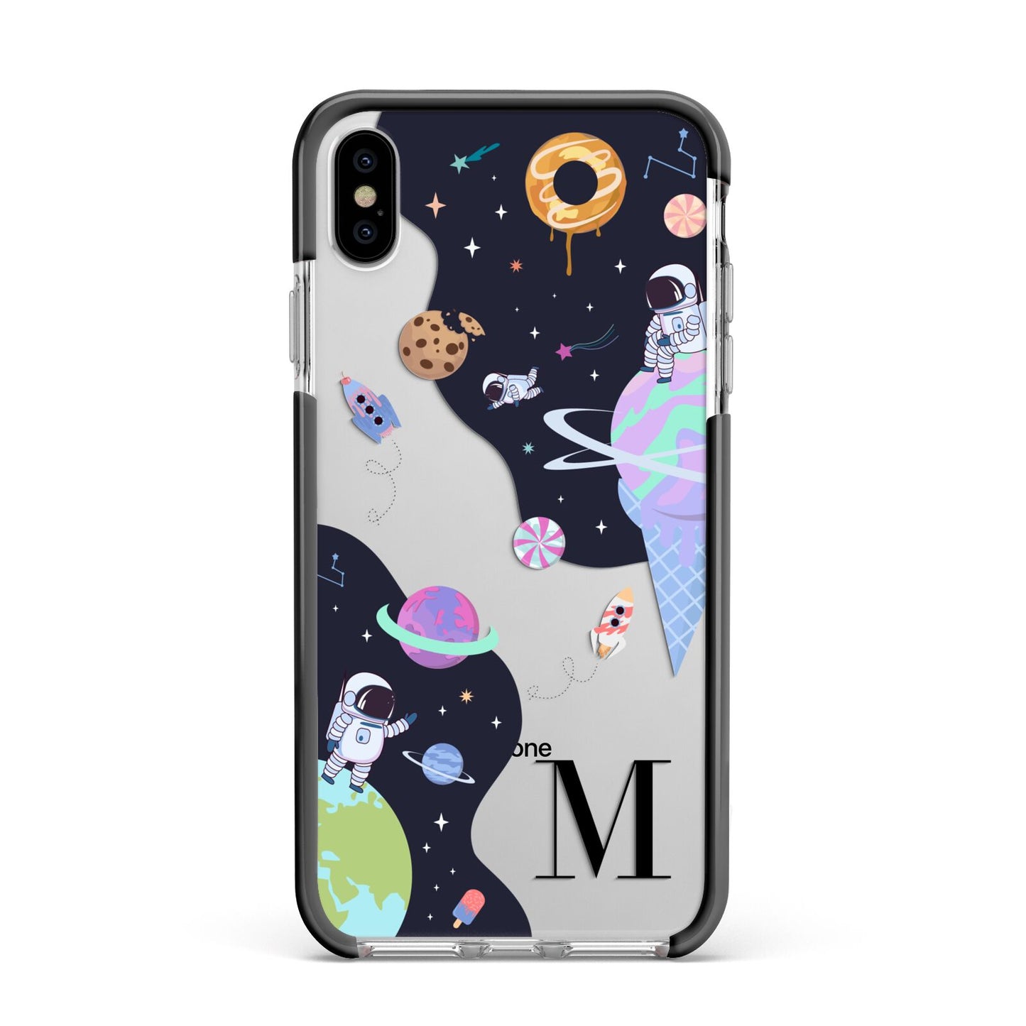 Two Candyland Galaxies Apple iPhone Xs Max Impact Case Black Edge on Silver Phone