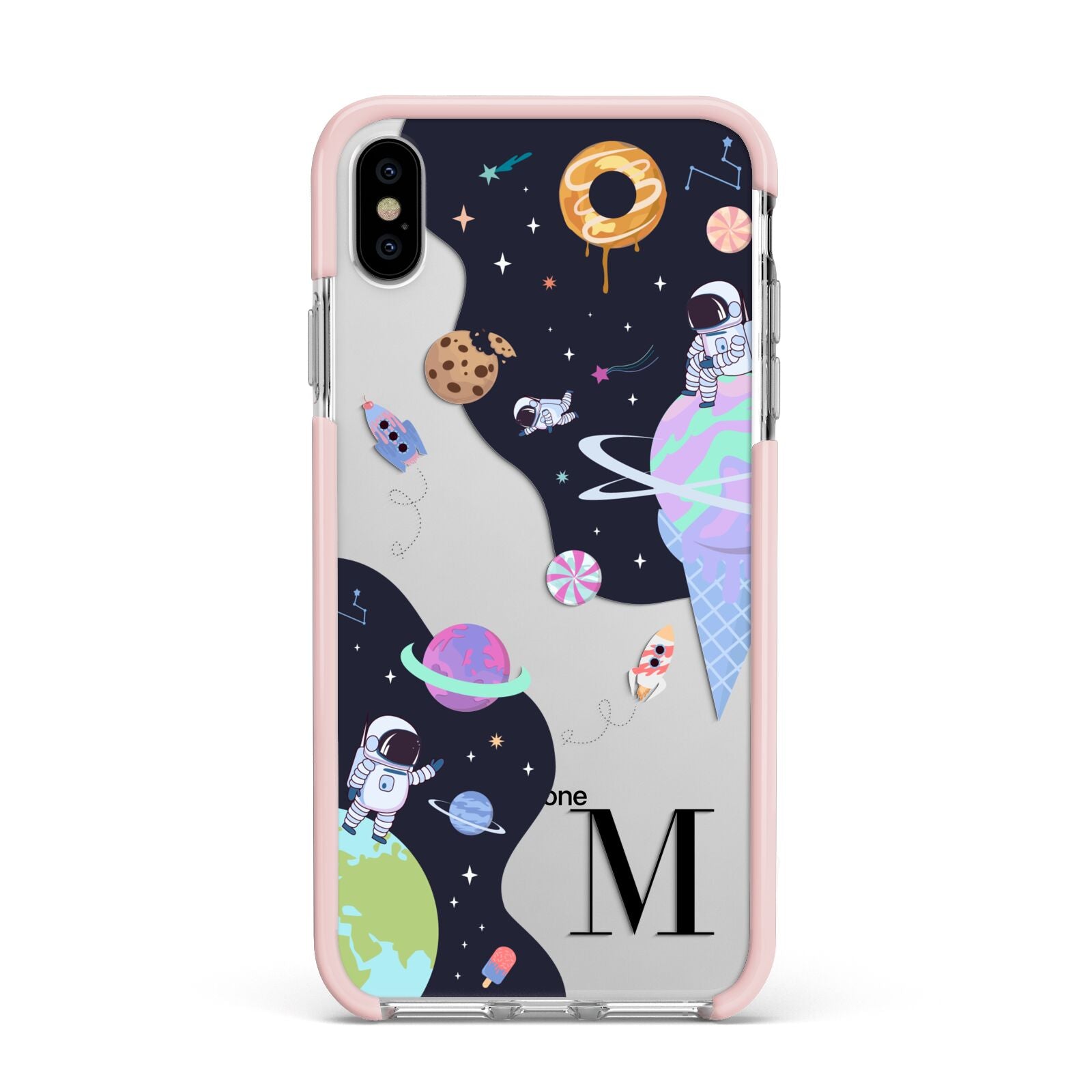 Two Candyland Galaxies Apple iPhone Xs Max Impact Case Pink Edge on Silver Phone