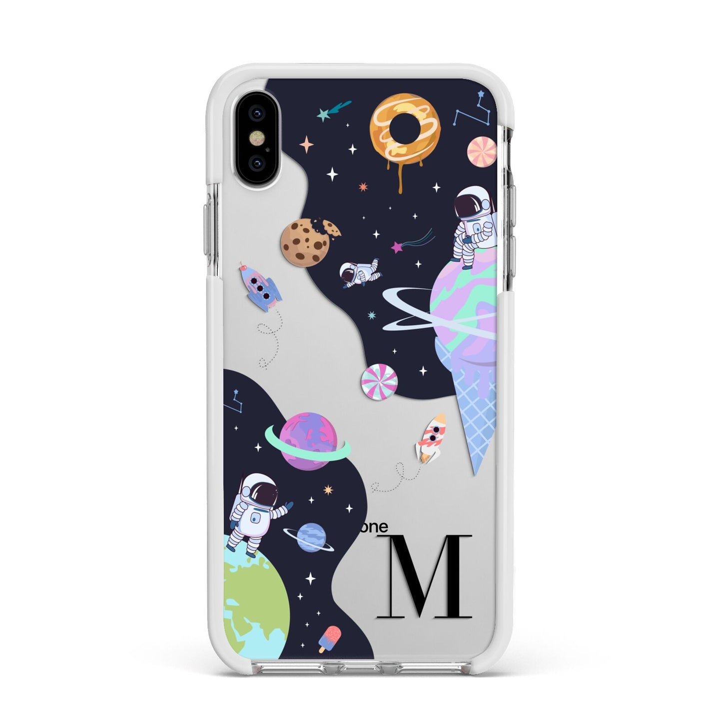 Two Candyland Galaxies Apple iPhone Xs Max Impact Case White Edge on Silver Phone