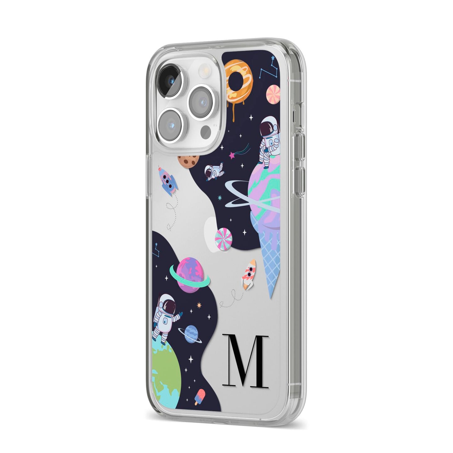Two Candyland Galaxies iPhone 14 Pro Max Clear Tough Case Silver Angled Image
