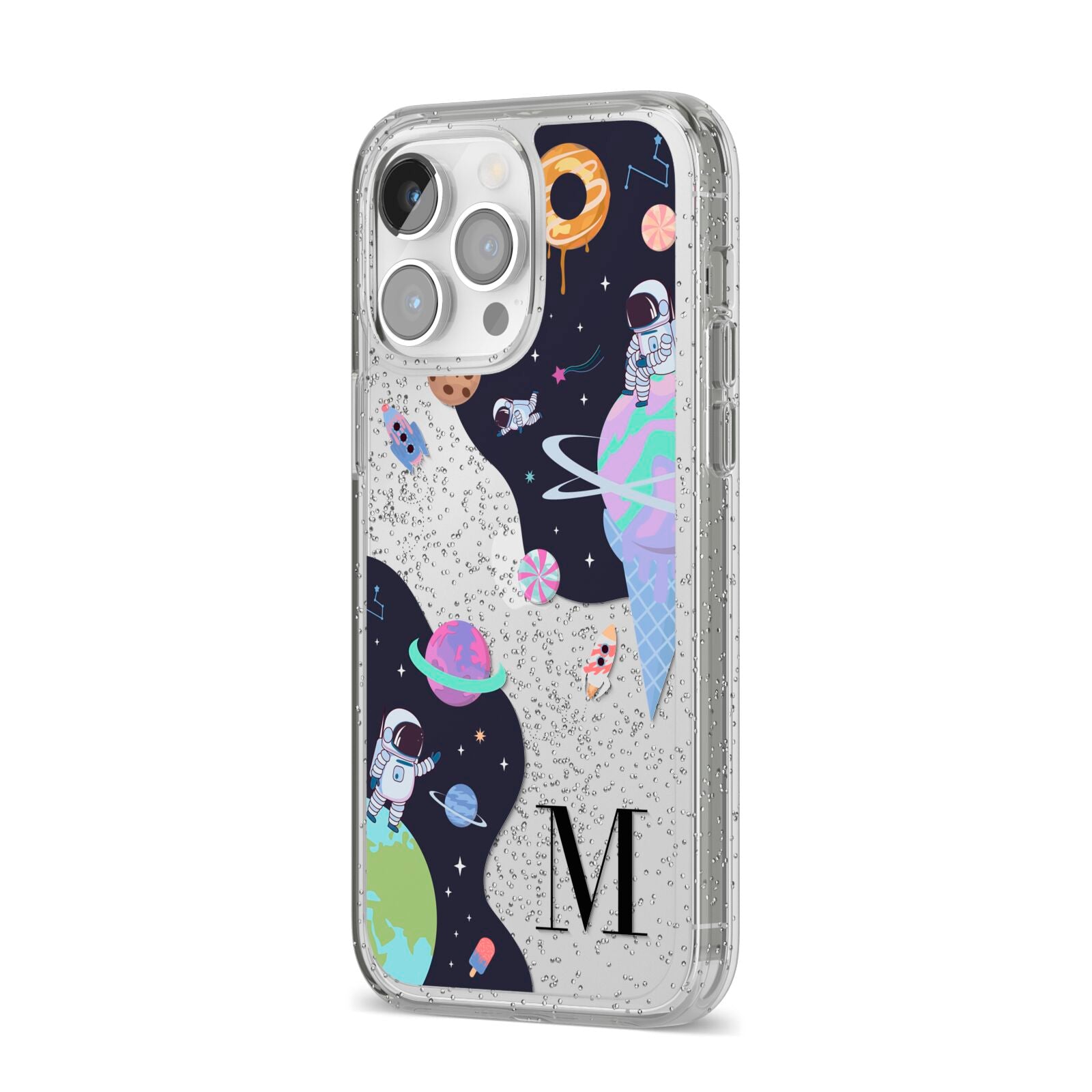 Two Candyland Galaxies iPhone 14 Pro Max Glitter Tough Case Silver Angled Image