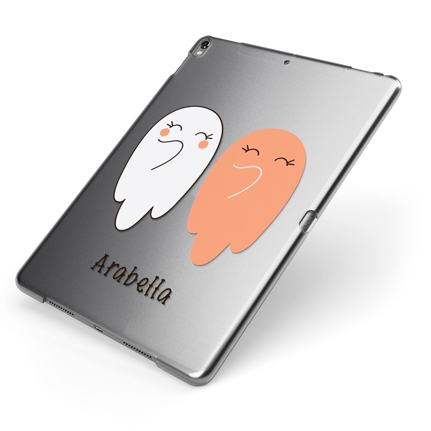 Two Ghosts Apple iPad Case on Grey iPad Side View