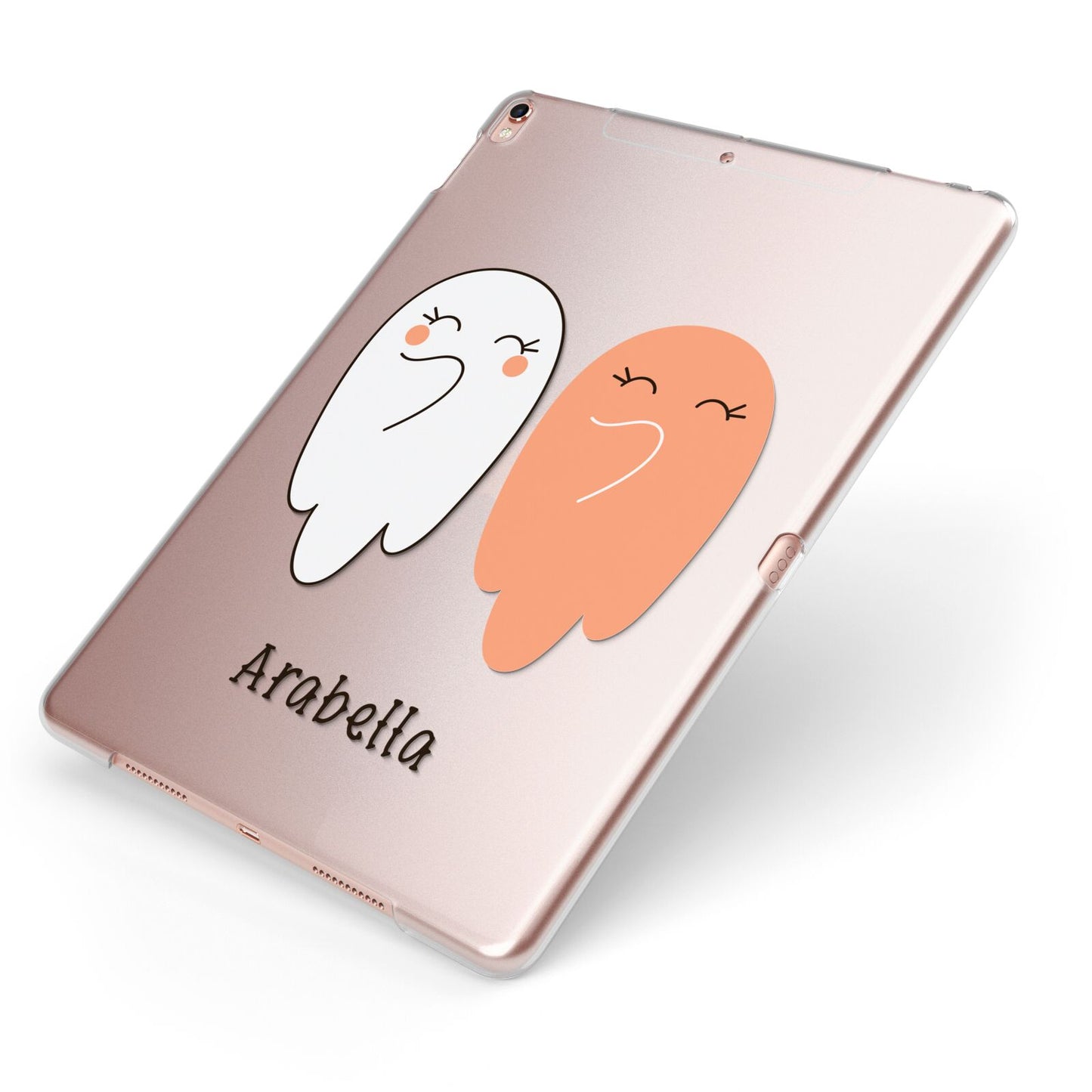 Two Ghosts Apple iPad Case on Rose Gold iPad Side View