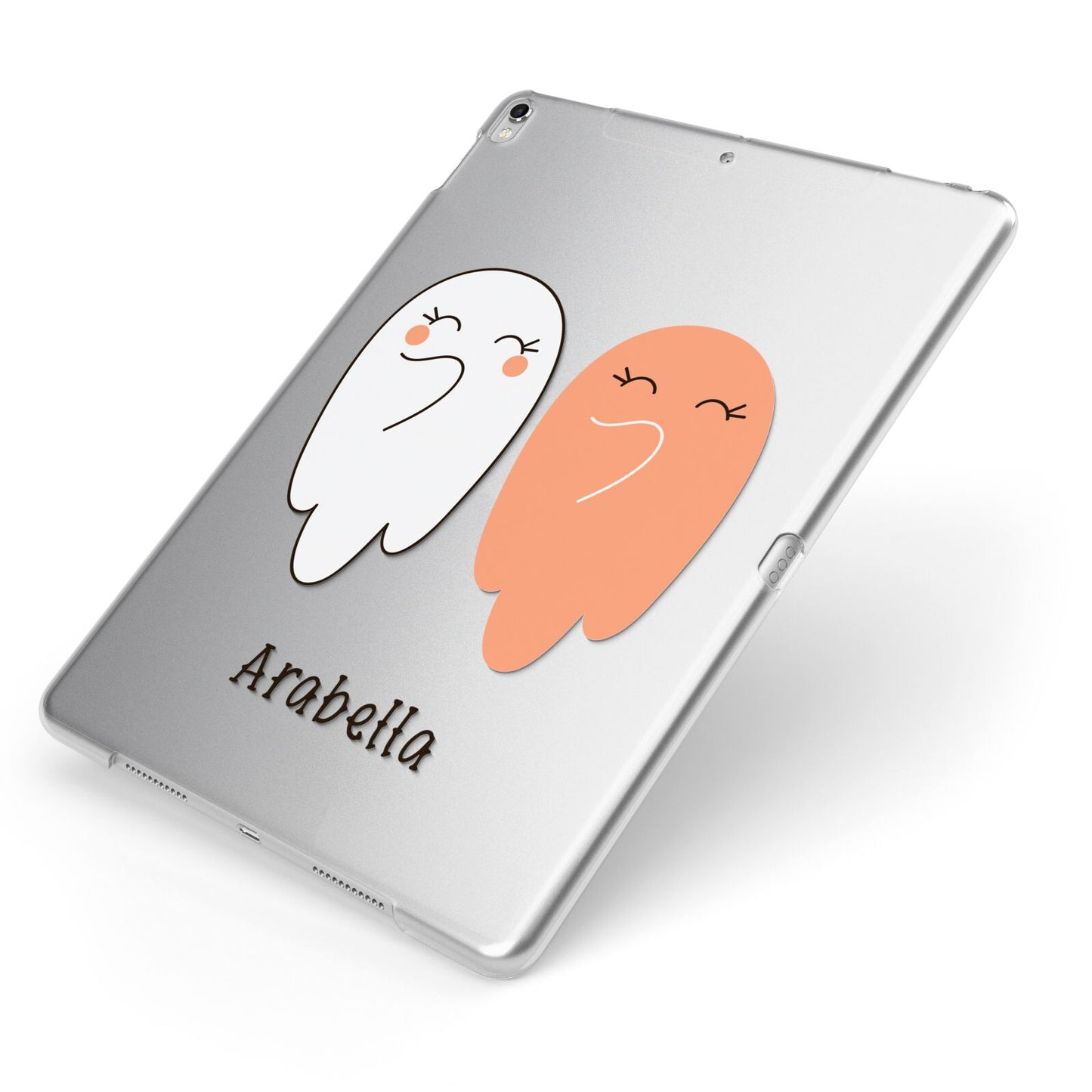 Two Ghosts Apple iPad Case on Silver iPad Side View