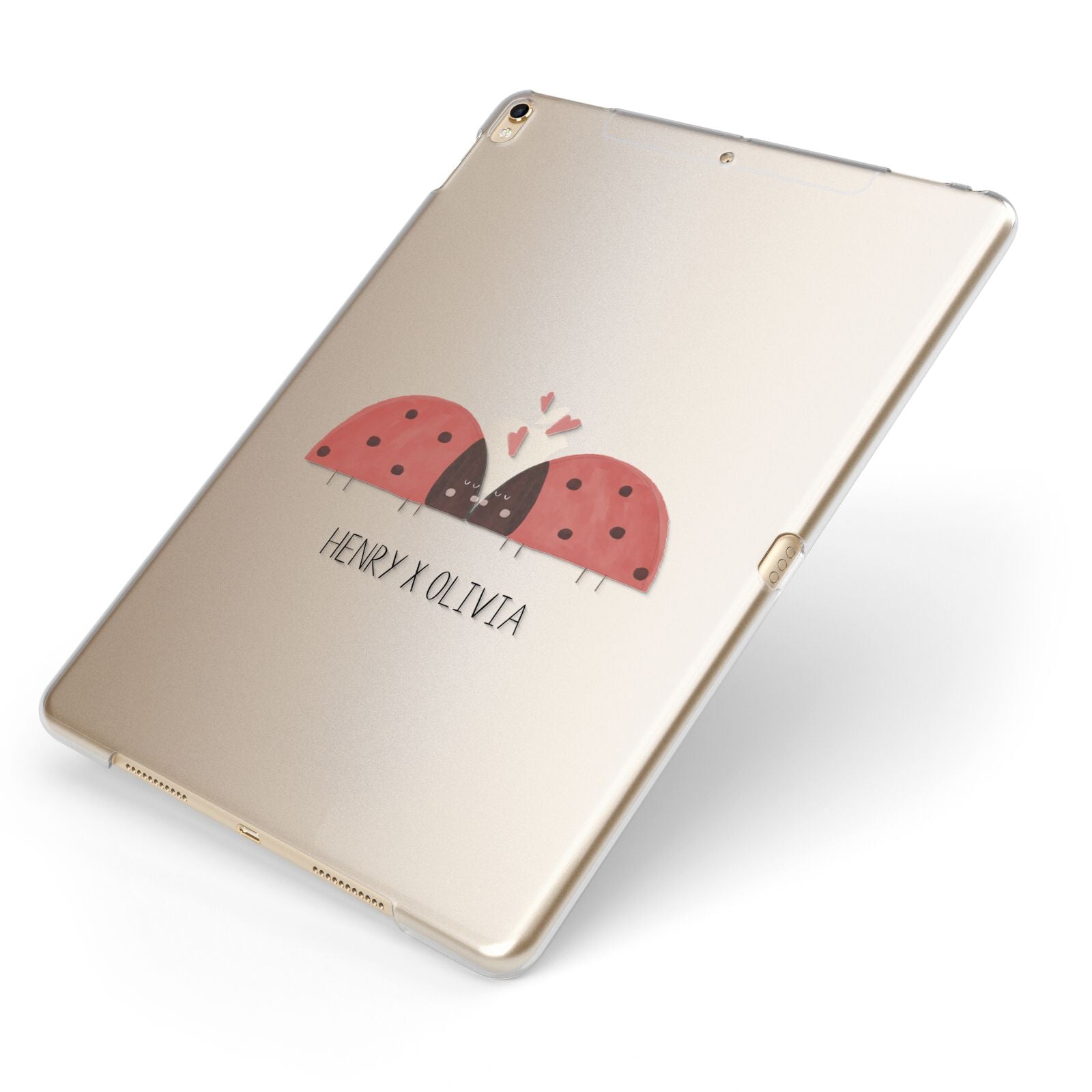 Two Ladybirds Apple iPad Case on Gold iPad Side View