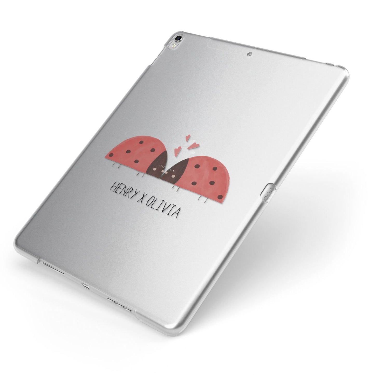 Two Ladybirds Apple iPad Case on Silver iPad Side View