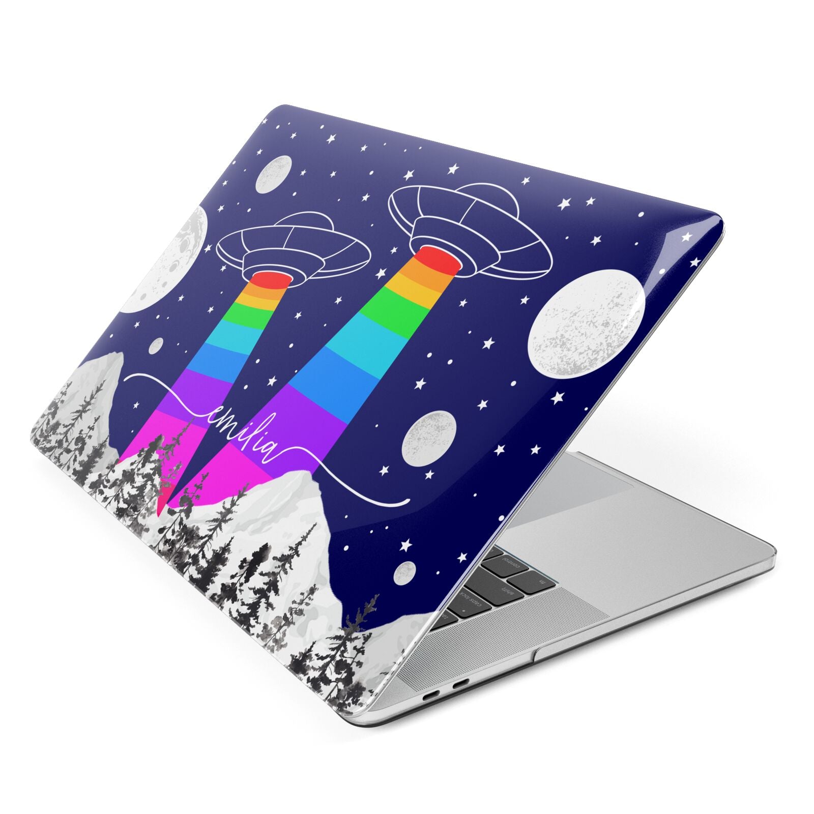 UFO Forest Scene Personalised Name Apple MacBook Case Side View