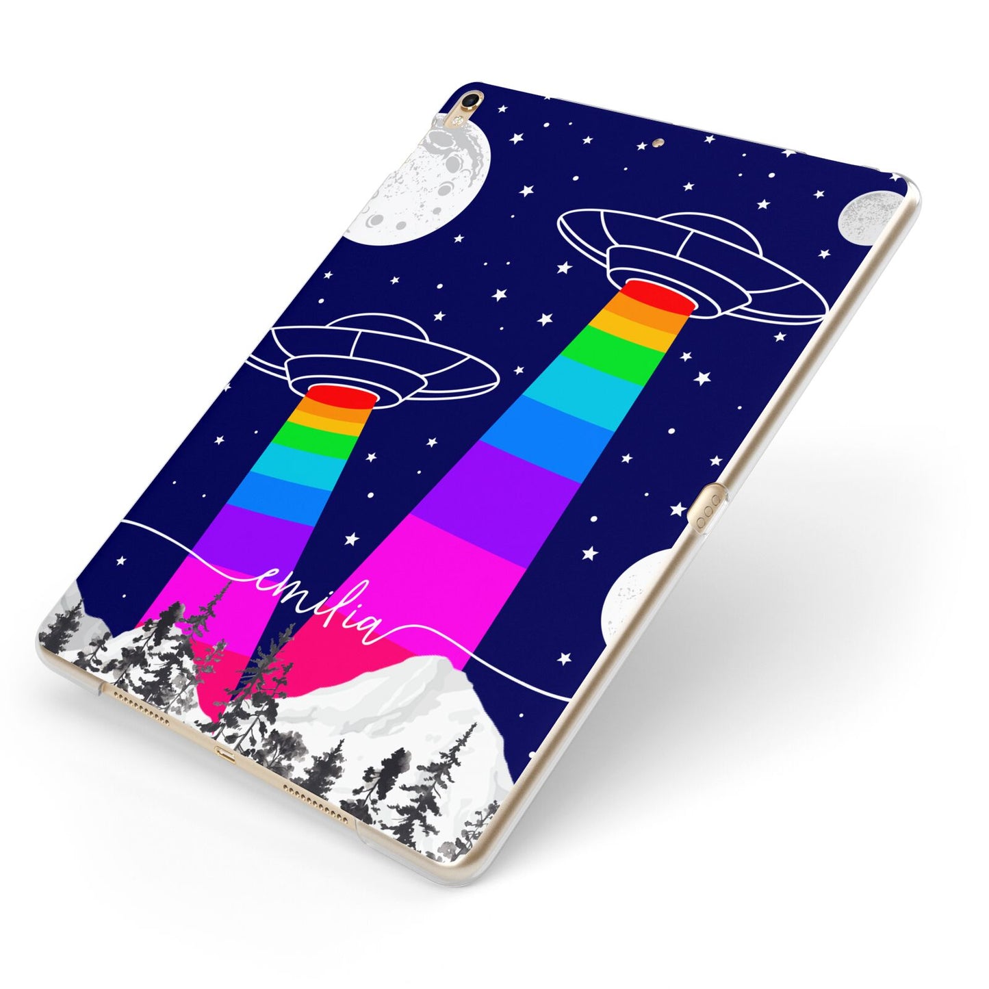 UFO Forest Scene Personalised Name Apple iPad Case on Gold iPad Side View