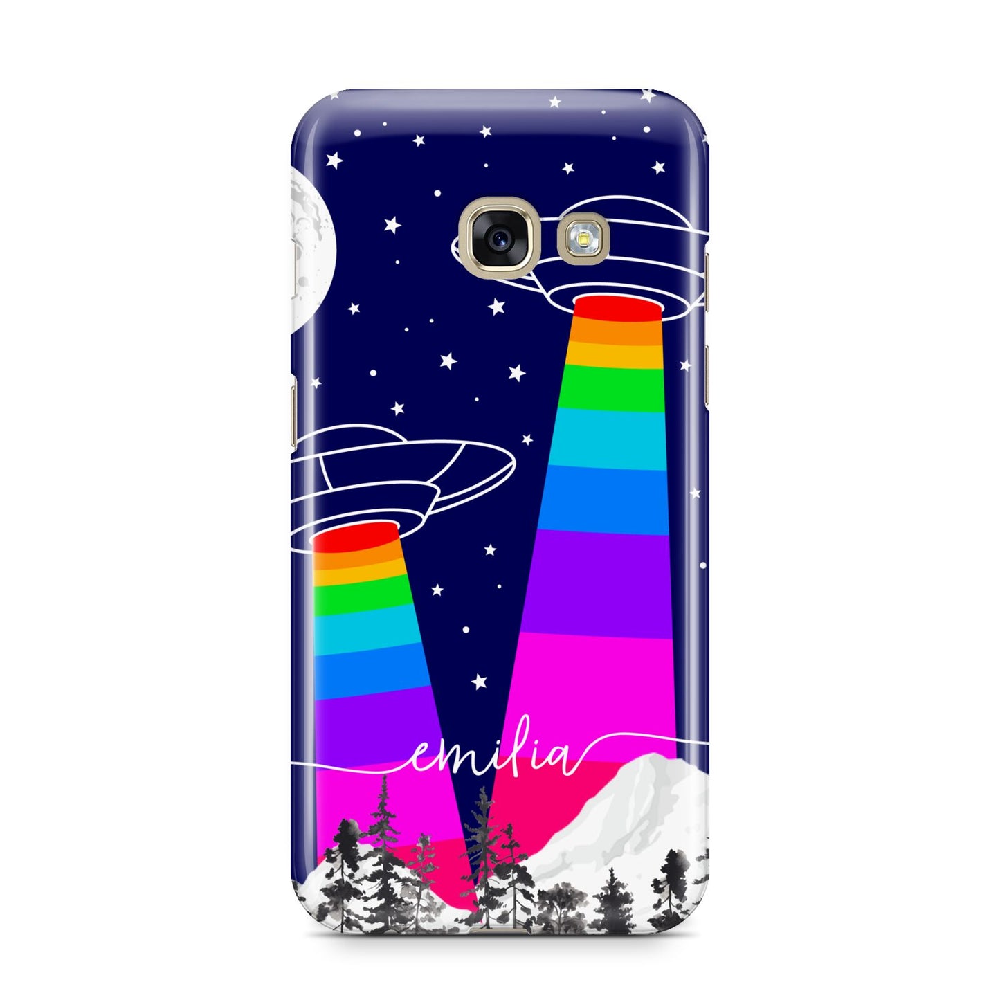 UFO Forest Scene Personalised Name Samsung Galaxy A3 2017 Case on gold phone