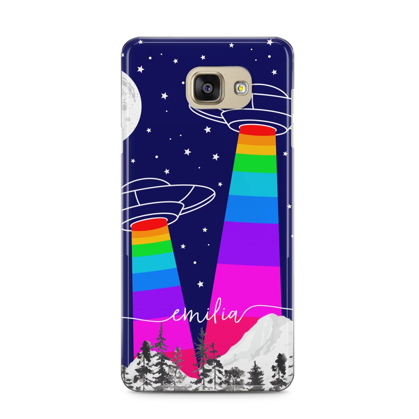 UFO Forest Scene Personalised Name Samsung Galaxy A5 2016 Case on gold phone