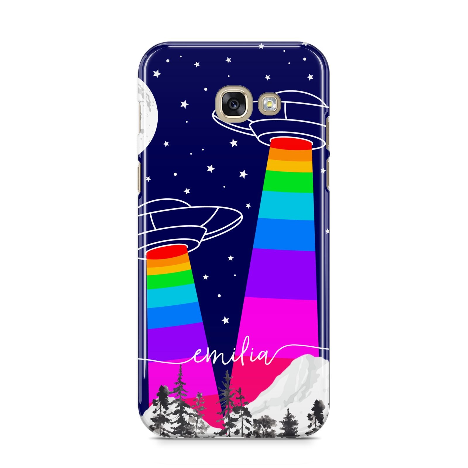 UFO Forest Scene Personalised Name Samsung Galaxy A5 2017 Case on gold phone