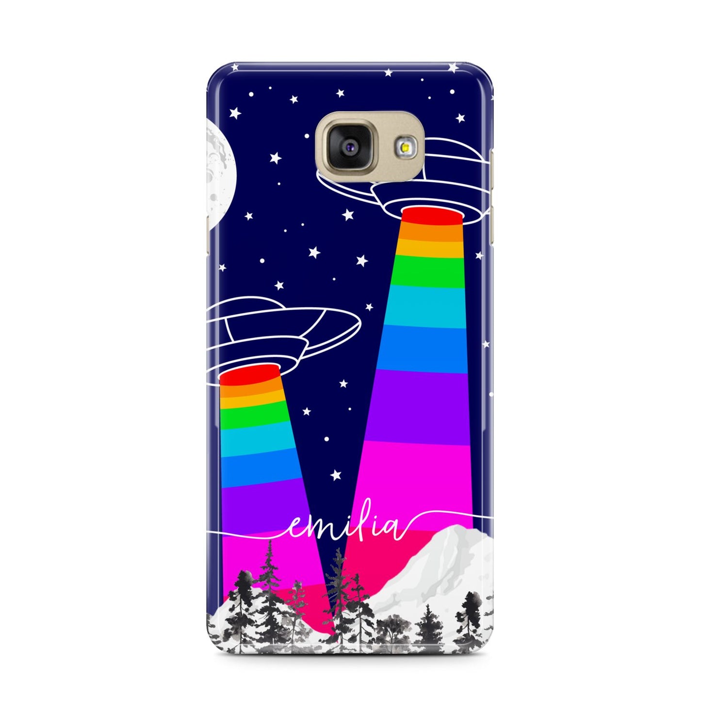 UFO Forest Scene Personalised Name Samsung Galaxy A7 2016 Case on gold phone