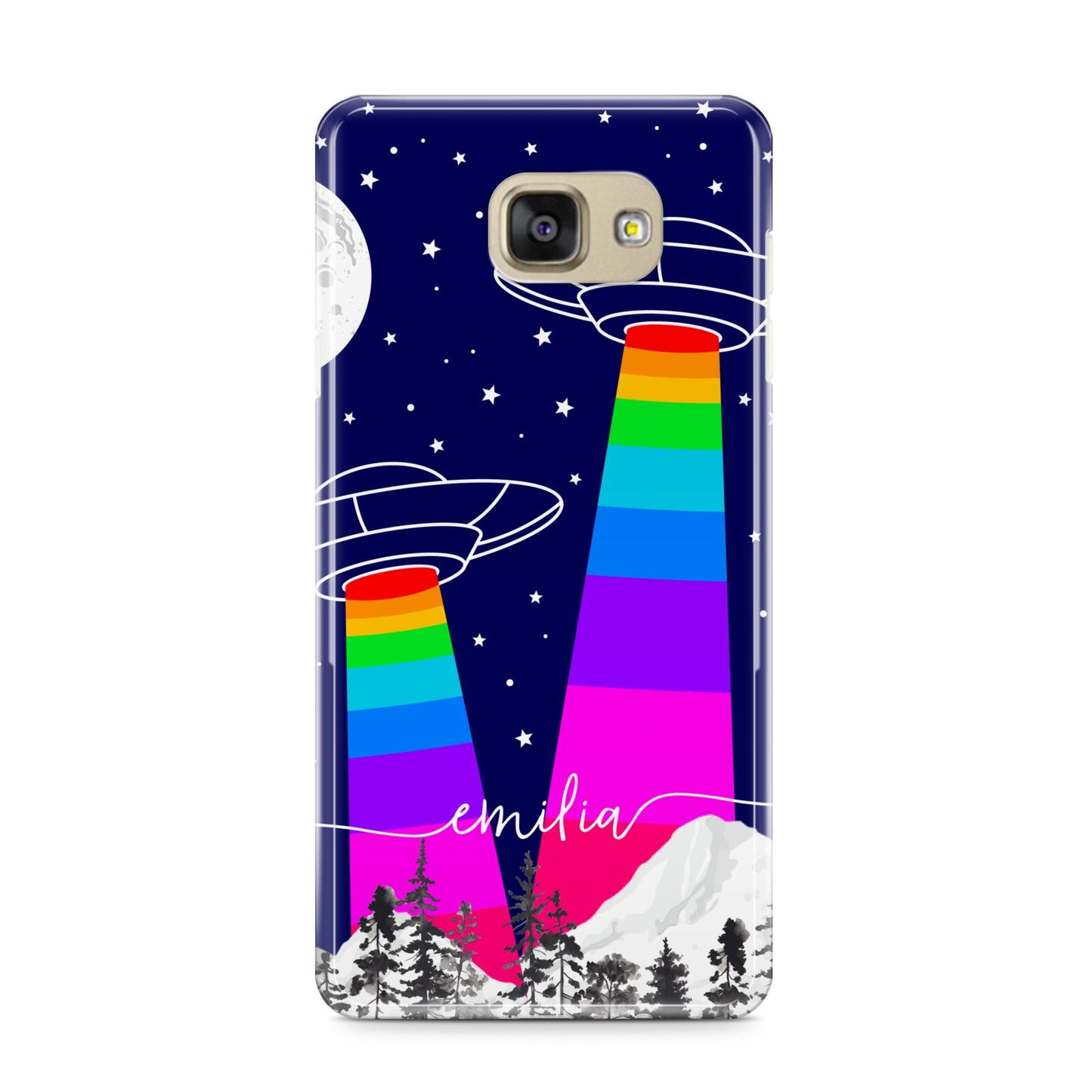 UFO Forest Scene Personalised Name Samsung Galaxy A9 2016 Case on gold phone