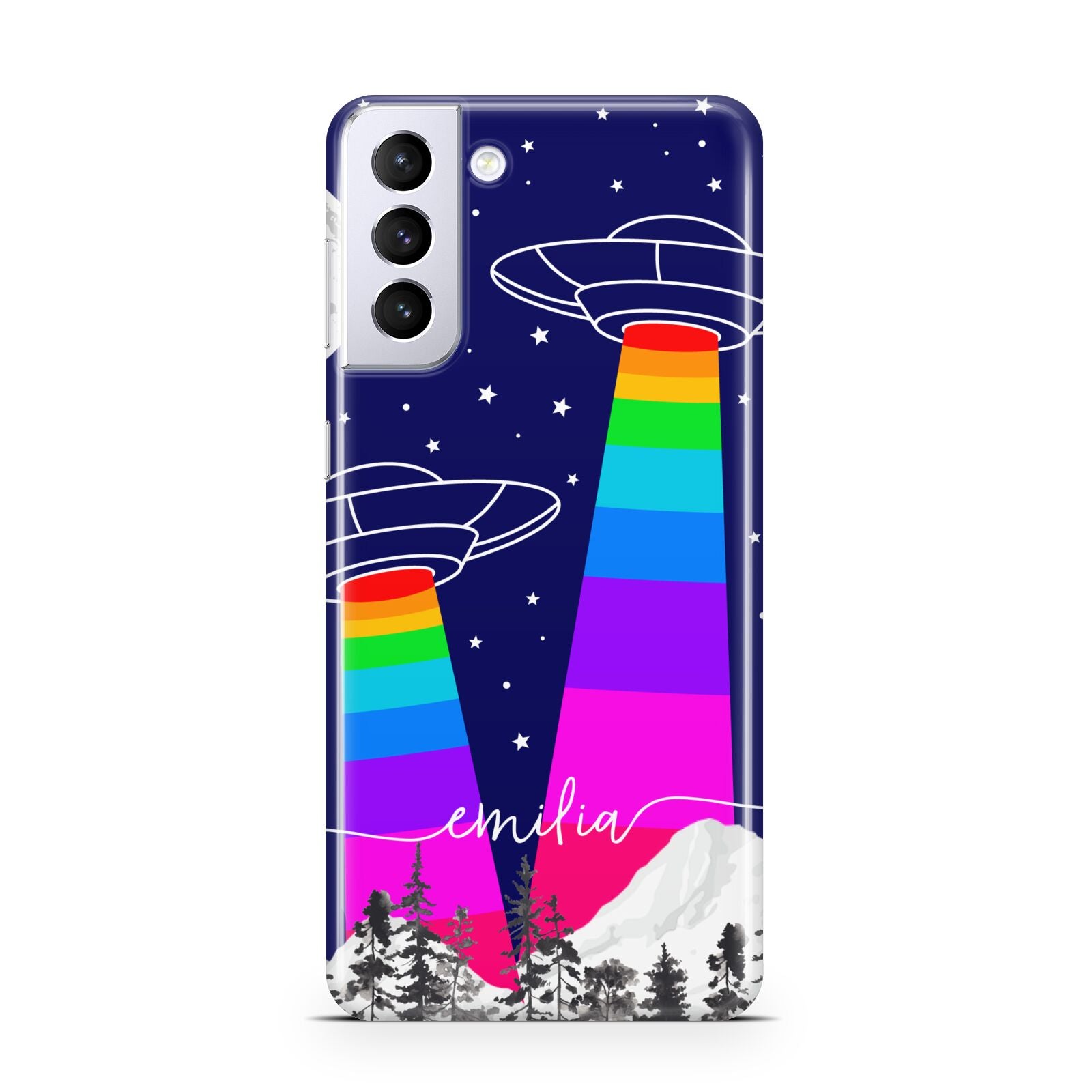 UFO Forest Scene Personalised Name Samsung S21 Plus Case