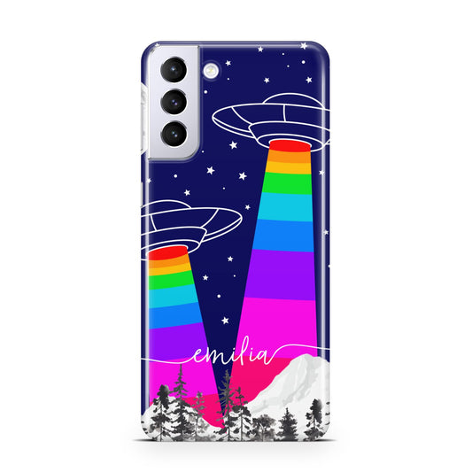 UFO Forest Scene Personalised Name Samsung S21 Plus Phone Case