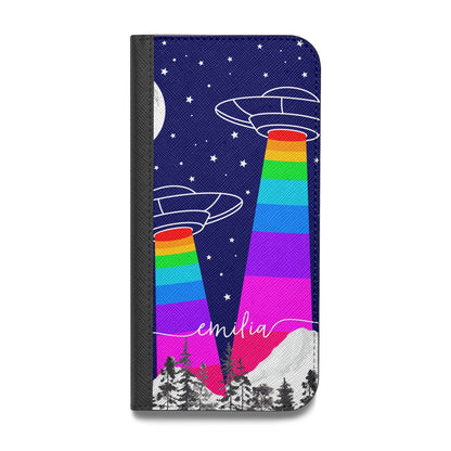 UFO Forest Scene Personalised Name Vegan Leather Flip iPhone Case