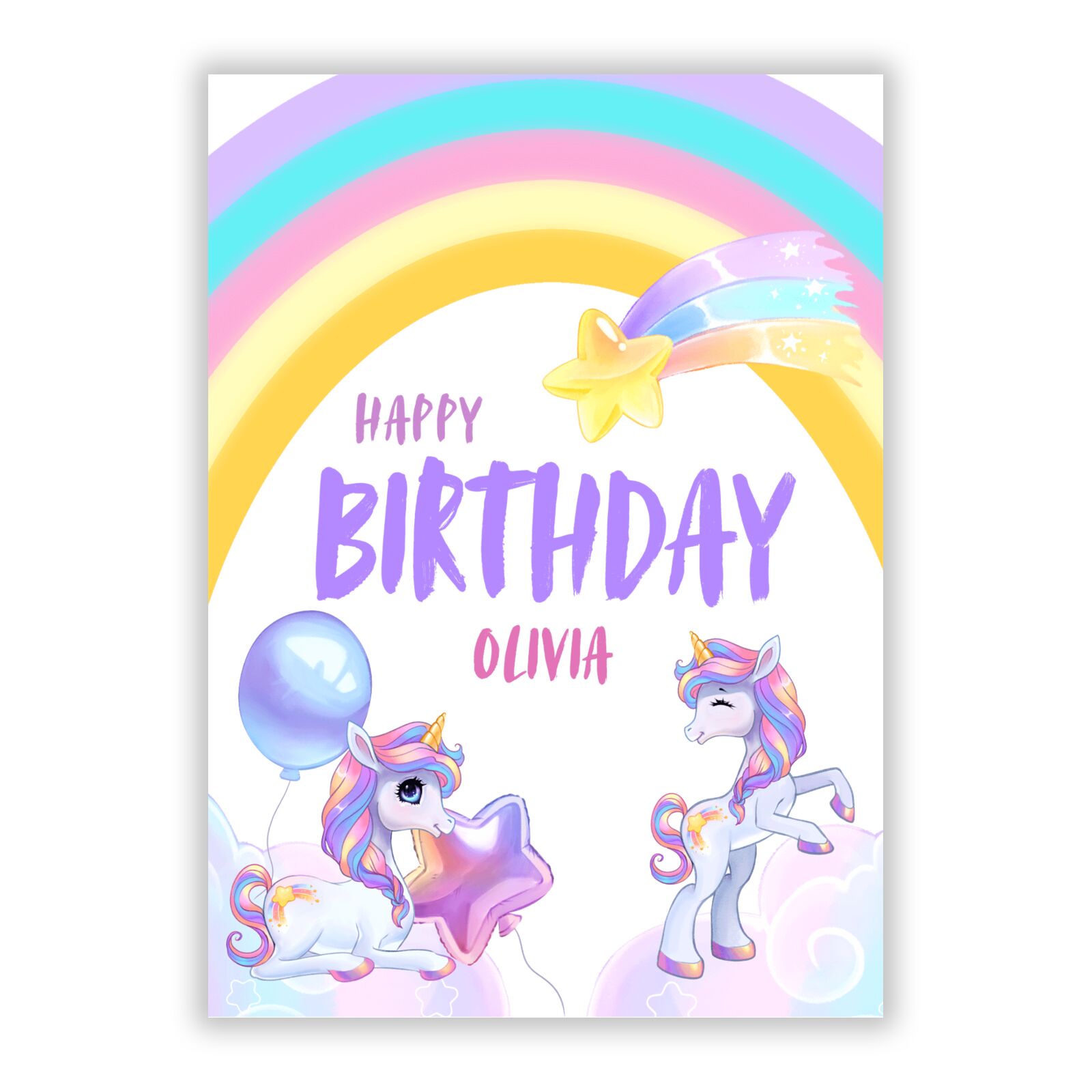 Unicorn Personalised A5 Flat Greetings Card