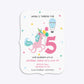 Unicorn Personalised Happy Birthday Bracket Invitation Glitter