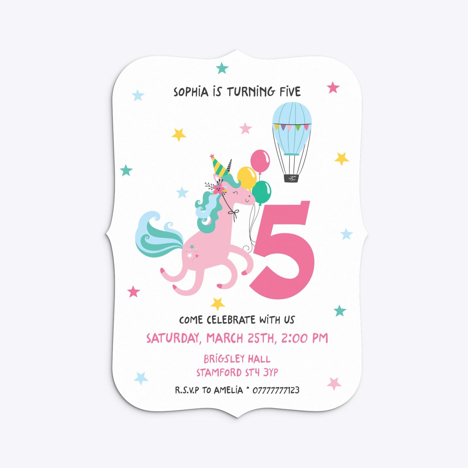 Unicorn Personalised Happy Birthday Bracket Invitation Matte Paper