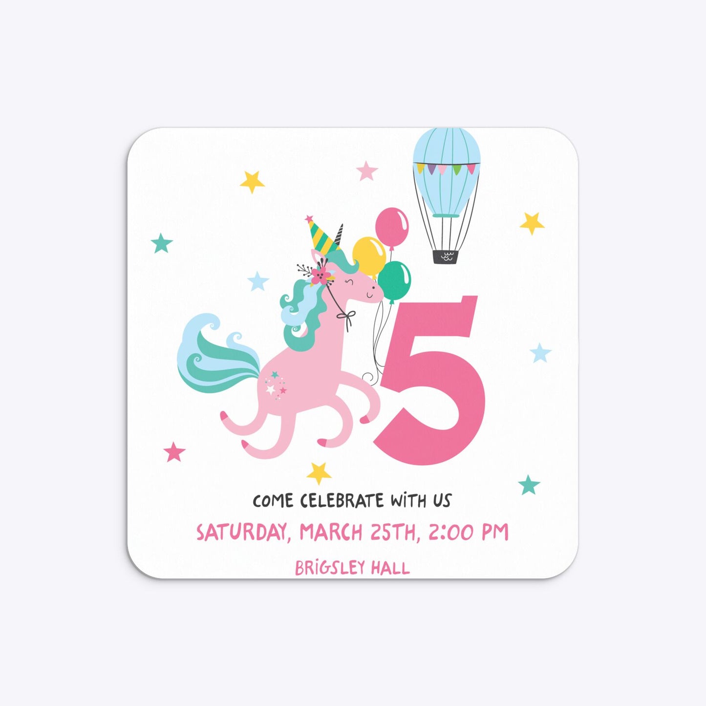 Unicorn Personalised Happy Birthday Rounded 5 25x5 25 Invitation Matte Paper