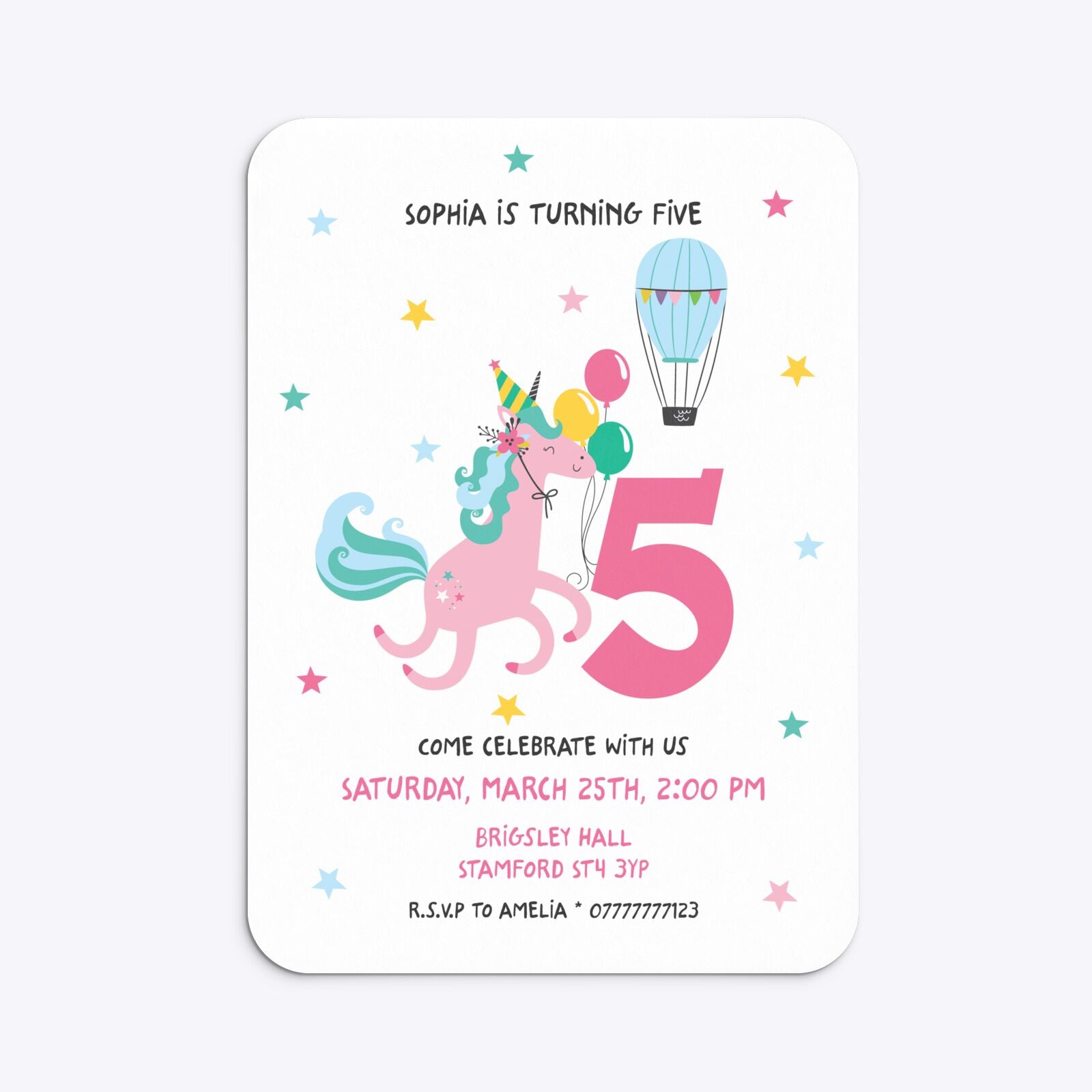 Unicorn Personalised Happy Birthday Rounded Invitation Matte Paper